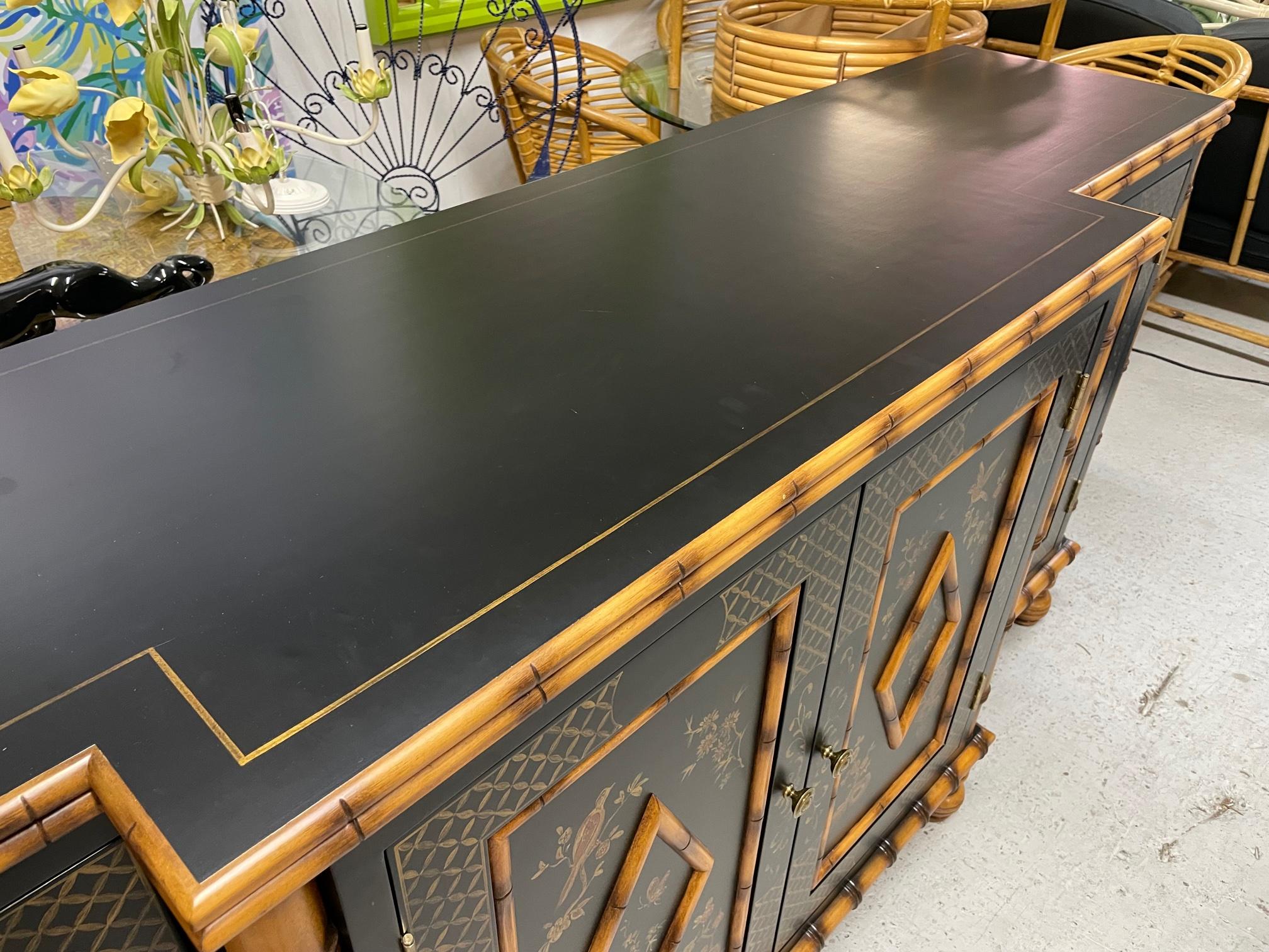 Hand Painted Faux Bamboo Breakfront Credenza 4