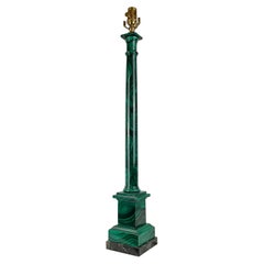 Hand Painted Faux Malachite Neoclassical Table Lamp-Wood with Marble Base