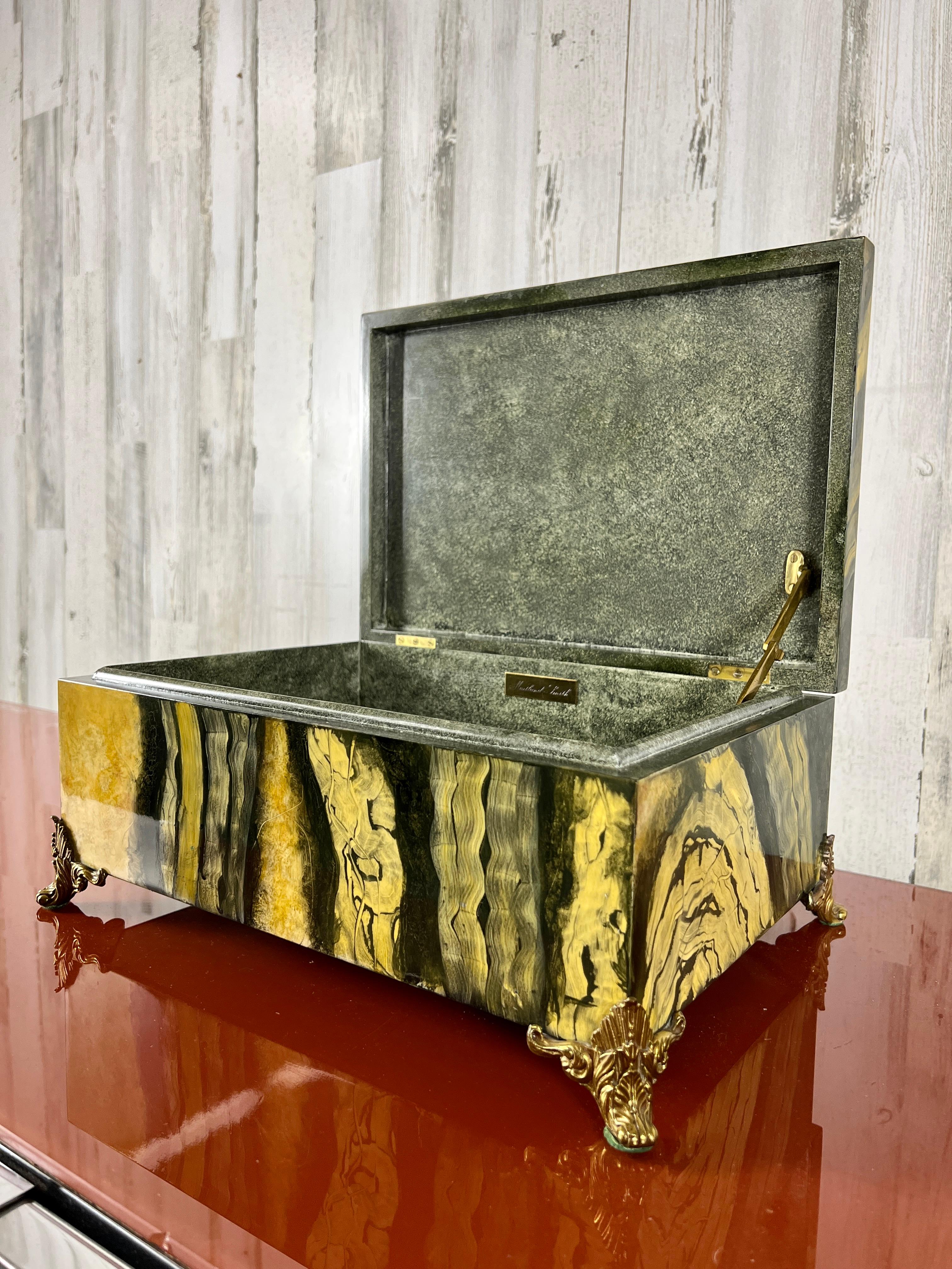Hand-Painted Hand Painted Faux Onyx Box by Maitland Smith  For Sale