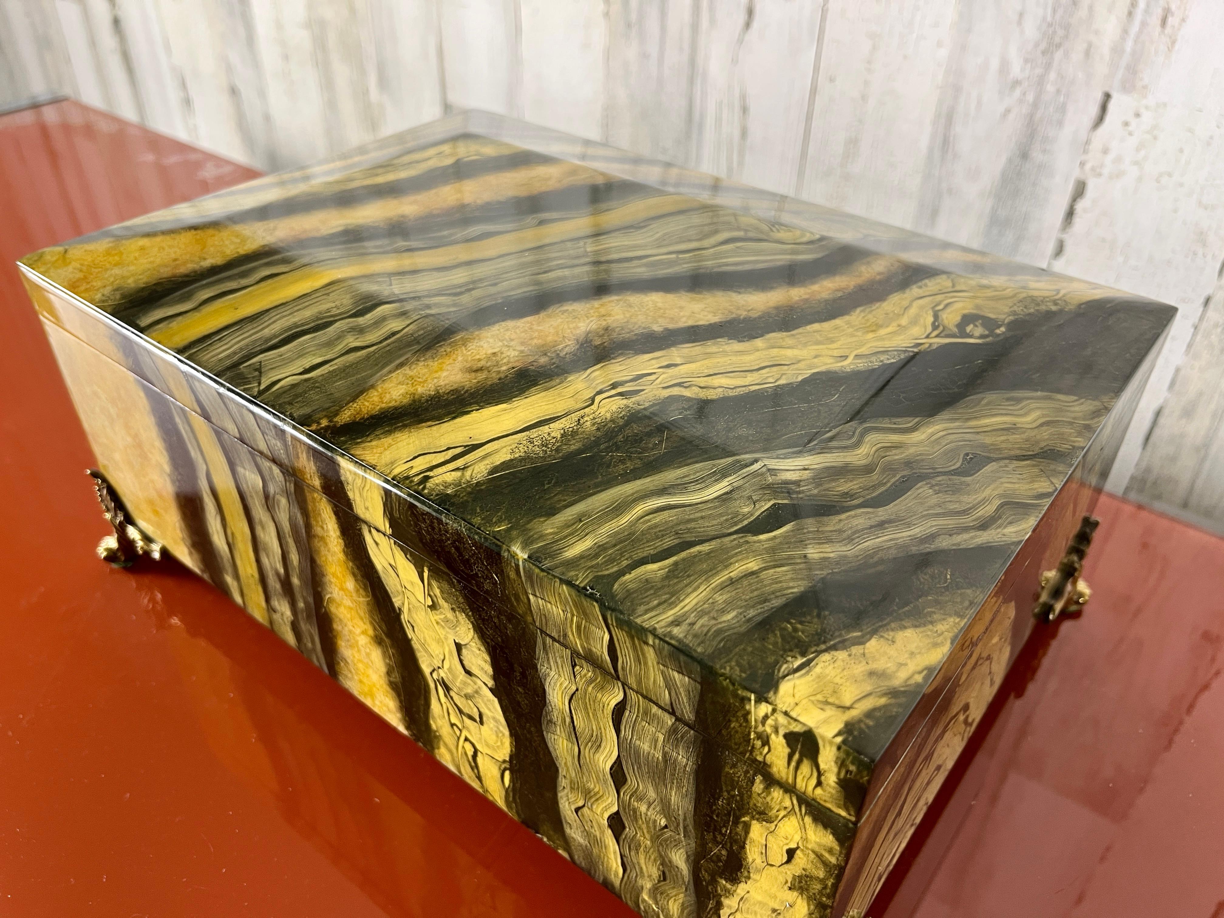Brass Hand Painted Faux Onyx Box by Maitland Smith  For Sale