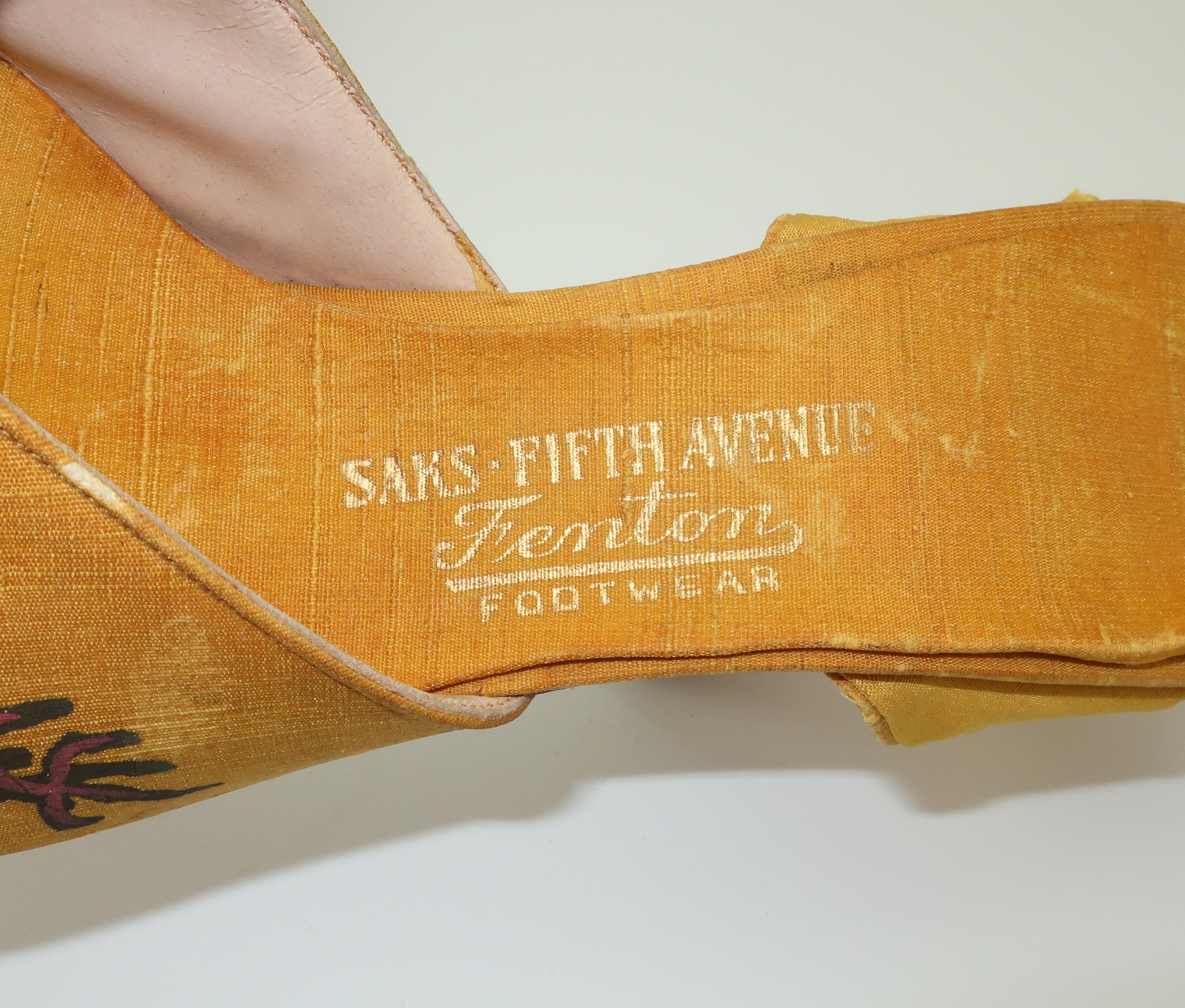 Hand Painted Fenton Silk Shoes For Saks Fifth Avenue, 1930's 3