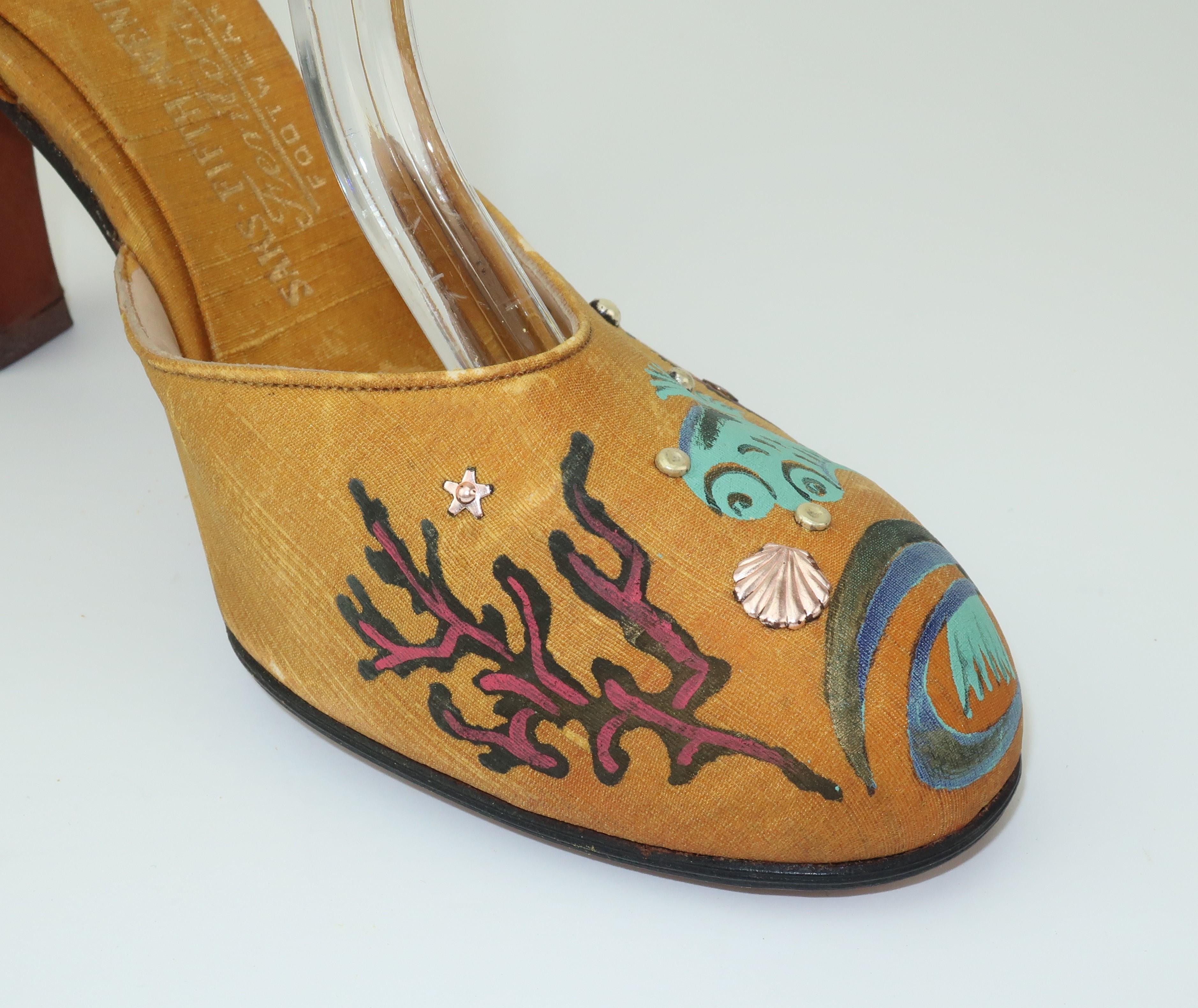 Hand Painted Fenton Silk Shoes For Saks Fifth Avenue, 1930's 1