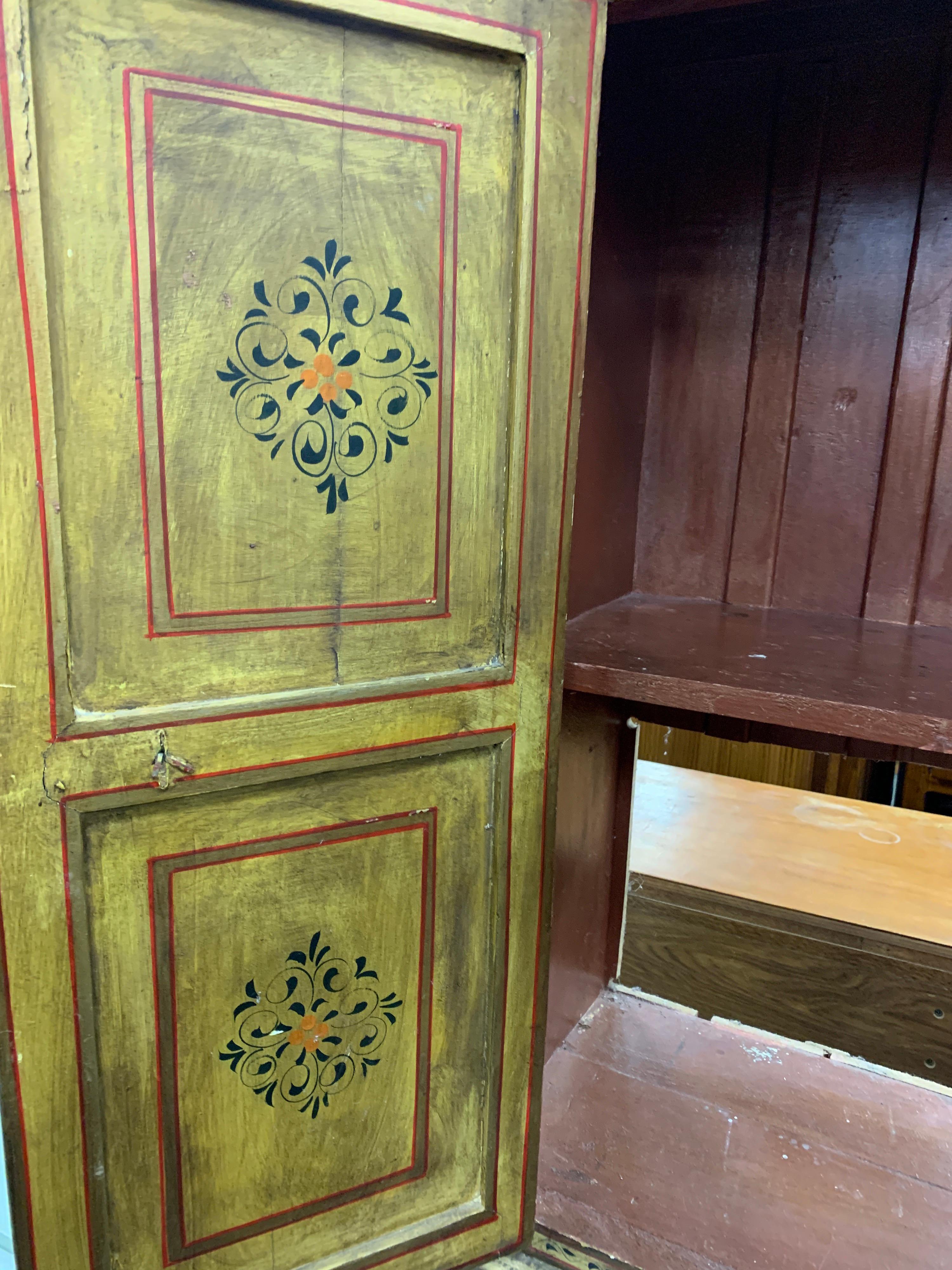 Late 20th Century Hand Painted Figurative Cupboard Small Armoire Cabinet Almirah, India