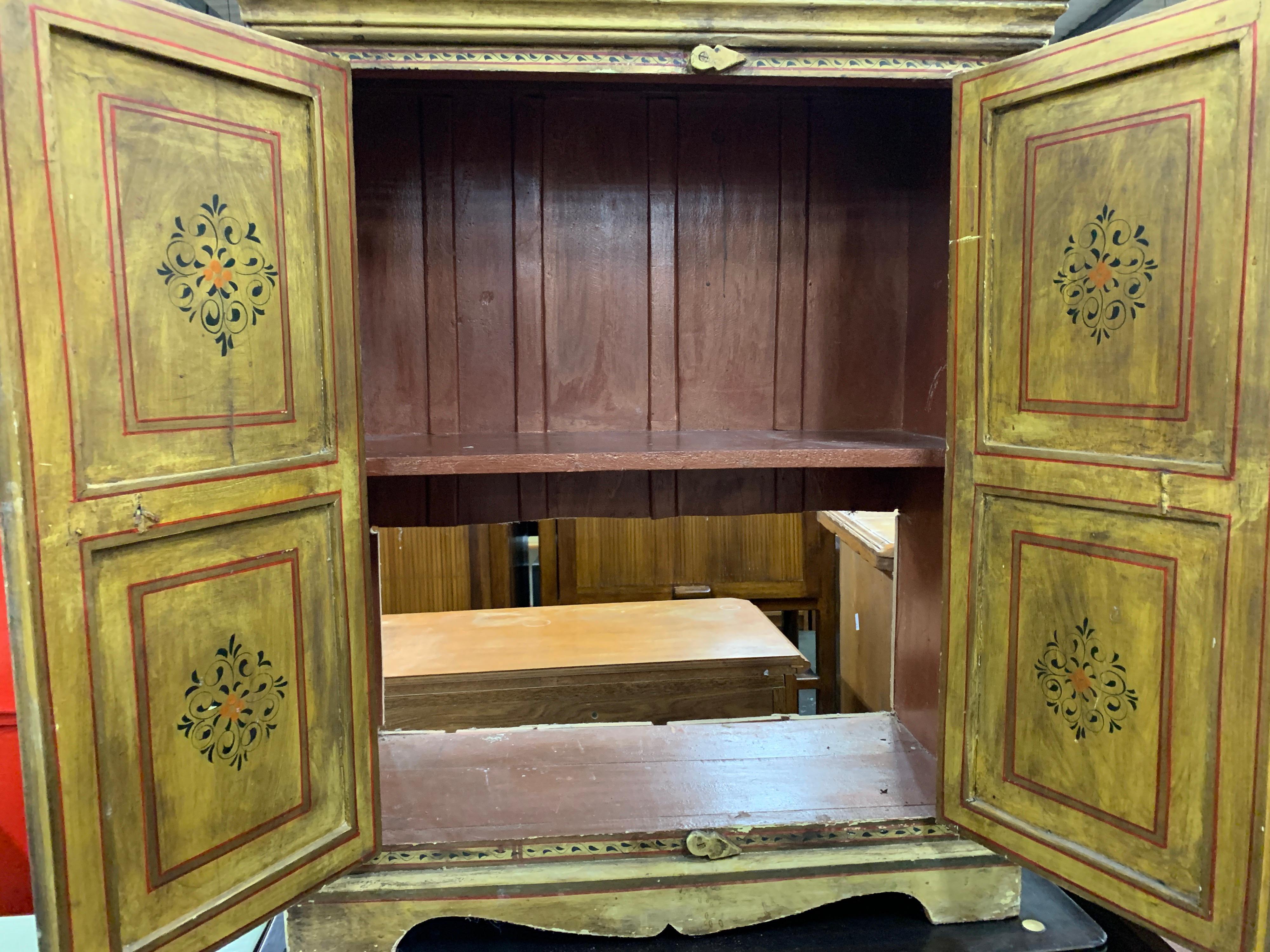 Hand Painted Figurative Cupboard Small Armoire Cabinet Almirah, India In Good Condition In Sofia, BG