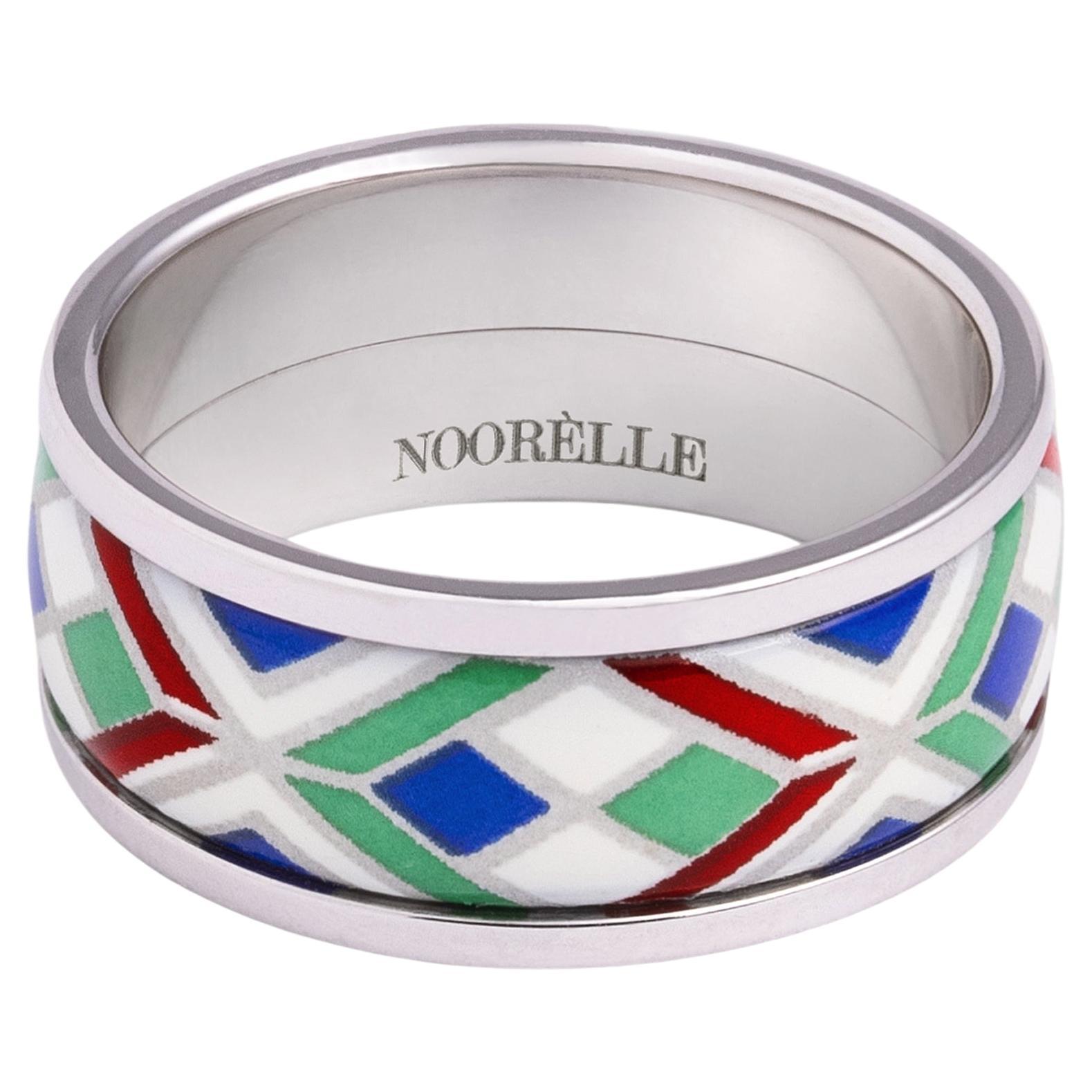 For Sale:  Hand-Painted Fire Enamel Detailed Gold-Plated Stainless Steel Band Ring