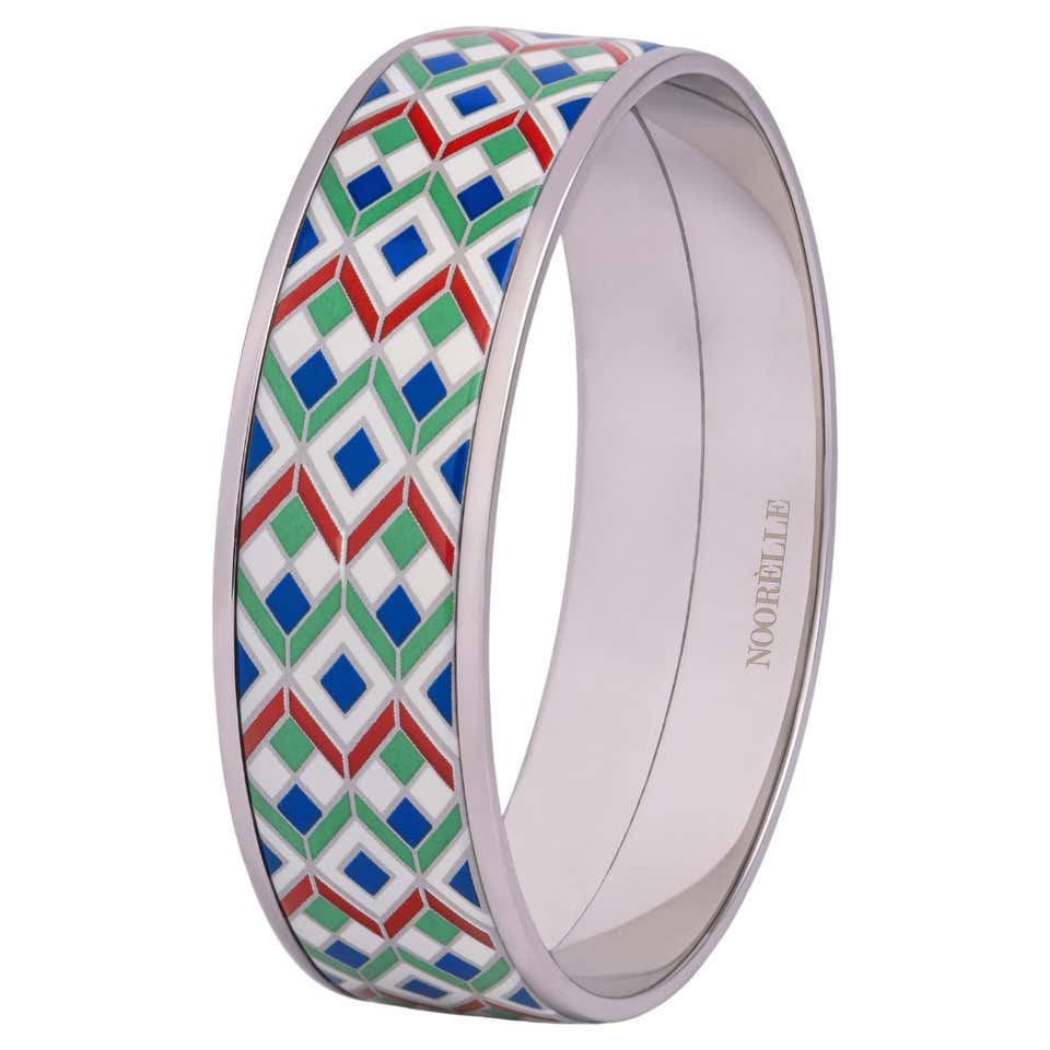 Enamel Bangle Red Blue Hand Painted Gold Plated Stainless Steel Bangle with Fire ...