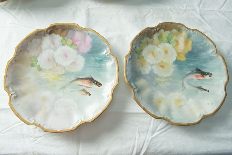 Hand-Painted Fish Set for 12, by Flambeau Limoges, France For Sale 6