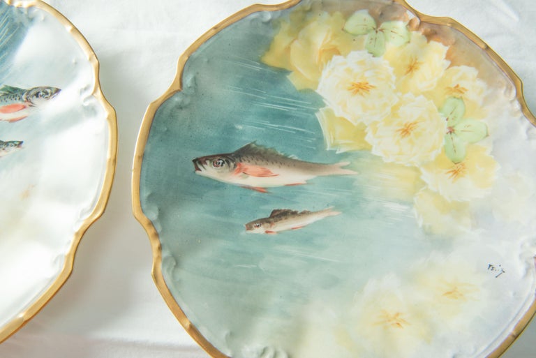 Hand-Painted Fish Set for 12, by Flambeau Limoges, France For Sale 8