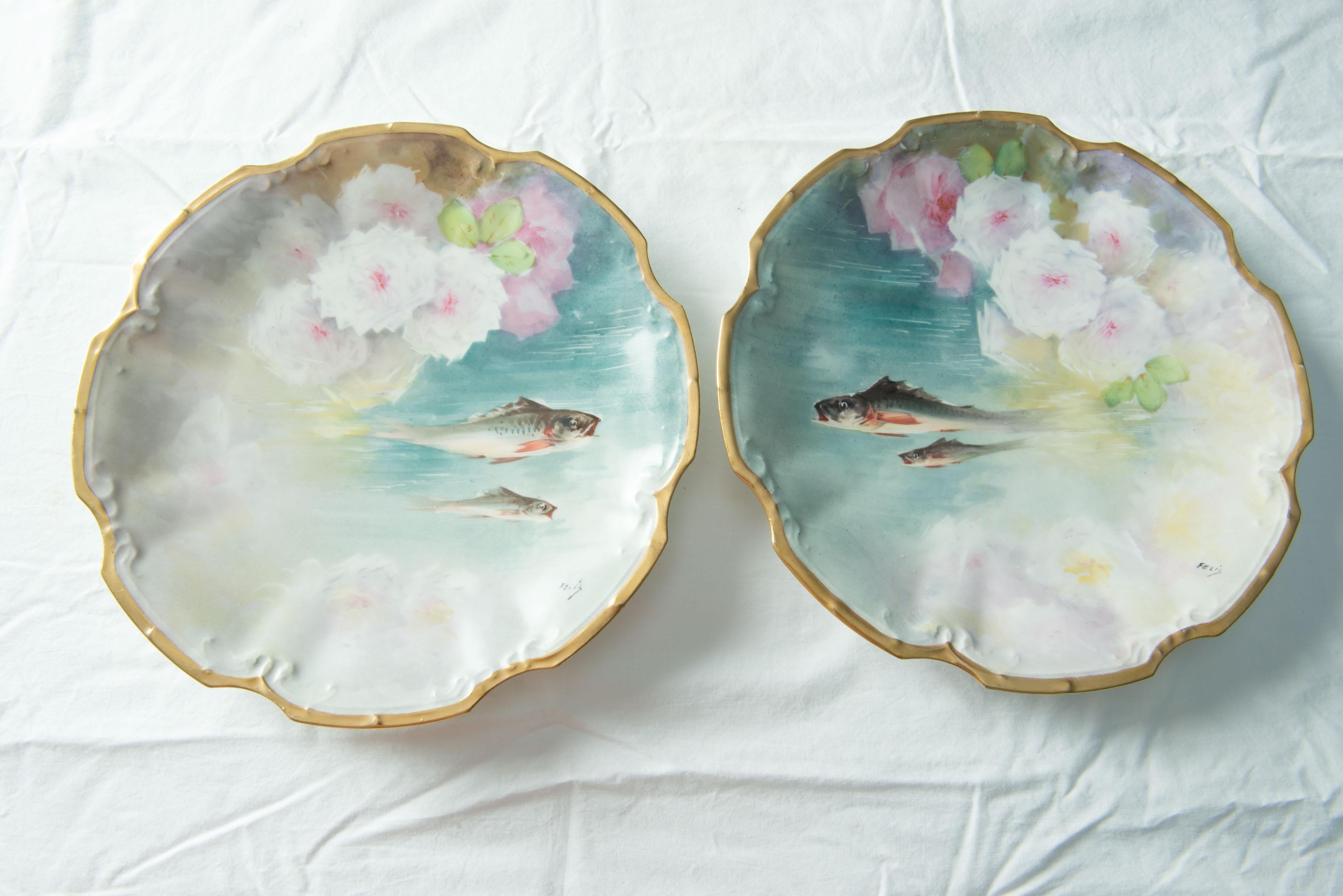 Hand-Painted Fish Set for 12, by Flambeau Limoges, France For Sale 10