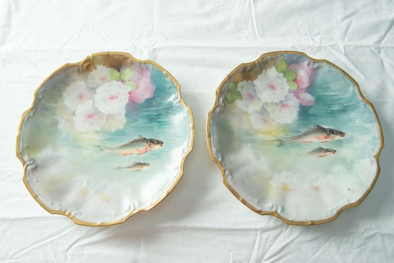 Hand-Painted Fish Set for 12, by Flambeau Limoges, France For Sale 11