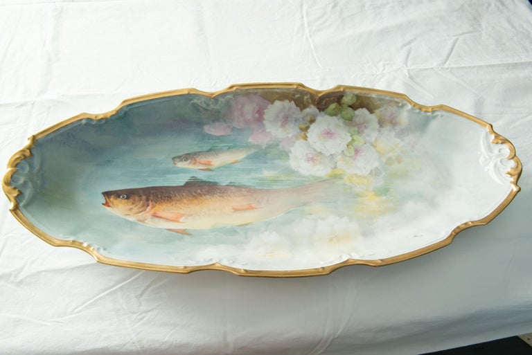 Late 19th Century Hand-Painted Fish Set for 12, by Flambeau Limoges, France For Sale