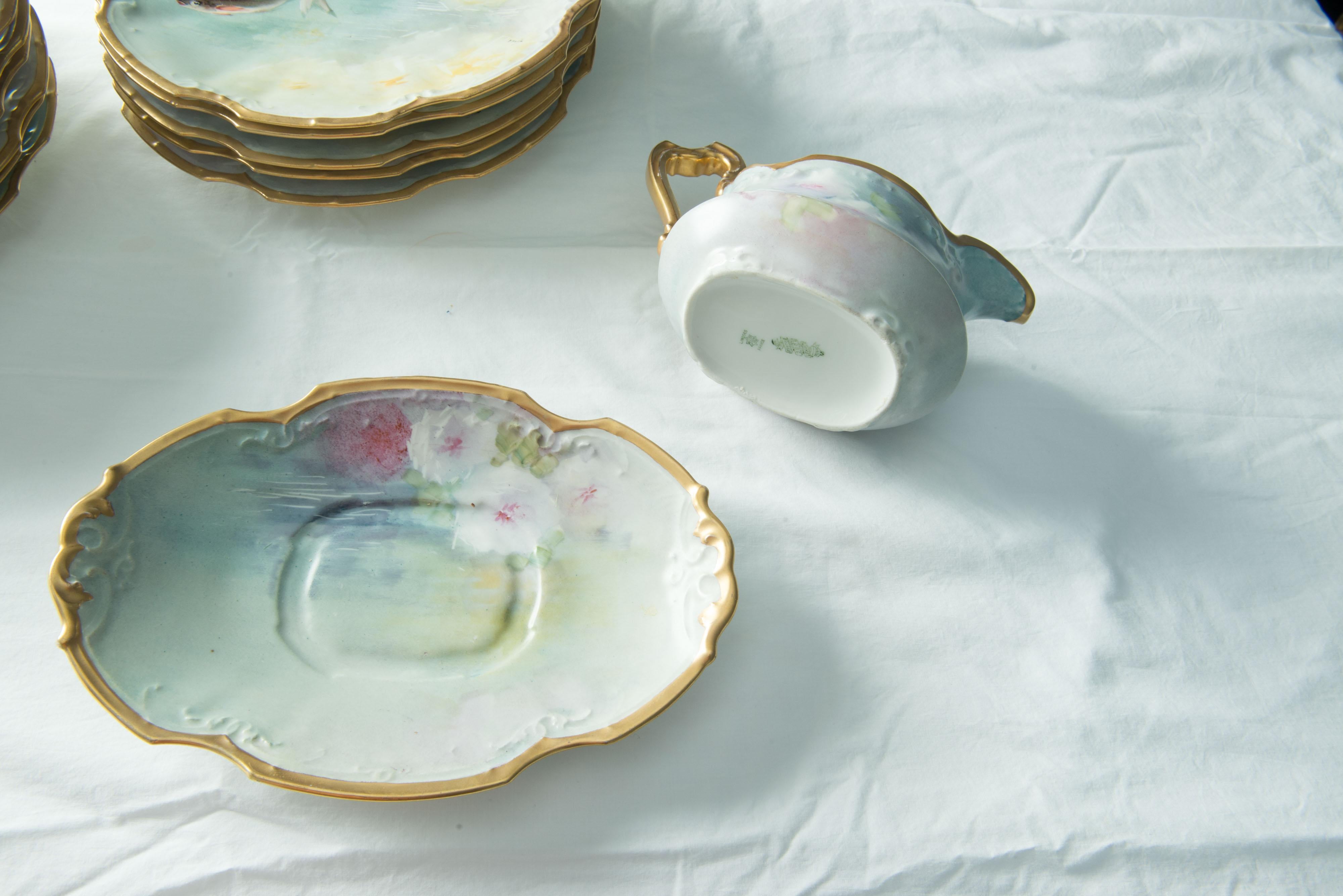 Hand-Painted Fish Set for 12, by Flambeau Limoges, France 2