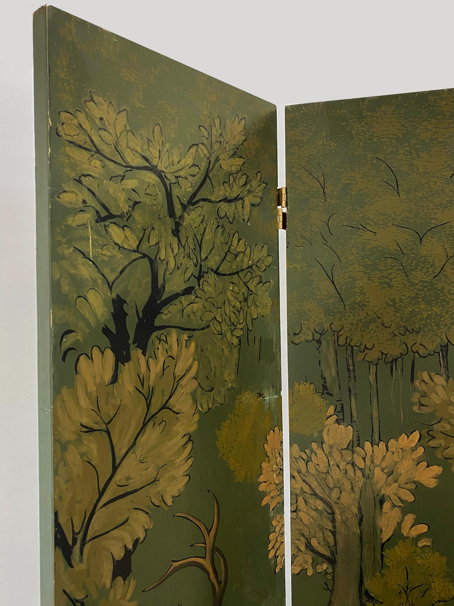 Séparateur de pièce à trois panneaux peint à la main et représentant un faune floral par ROOMS Italie en vente 9