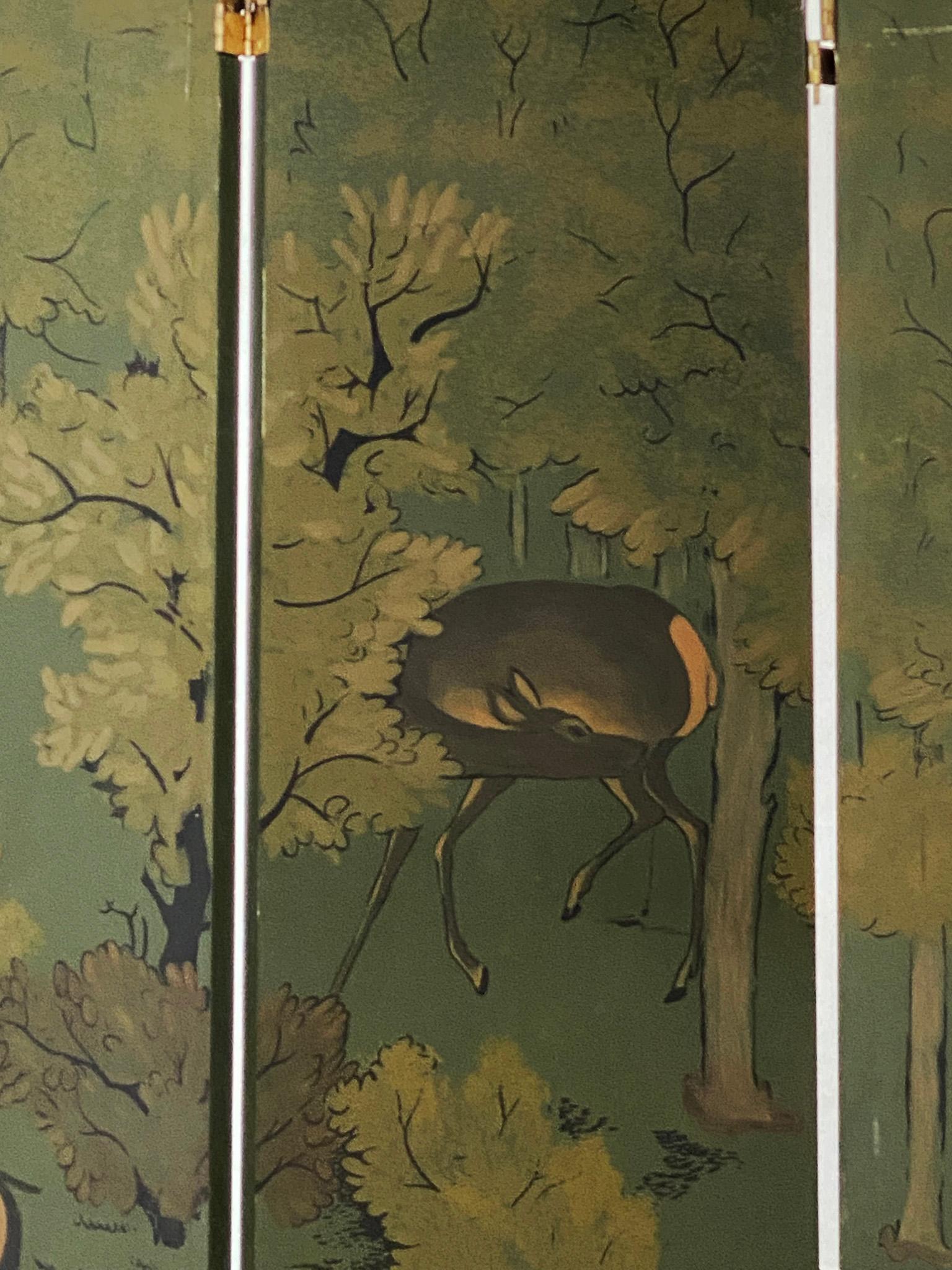 italien Séparateur de pièce à trois panneaux peint à la main et représentant un faune floral par ROOMS Italie en vente