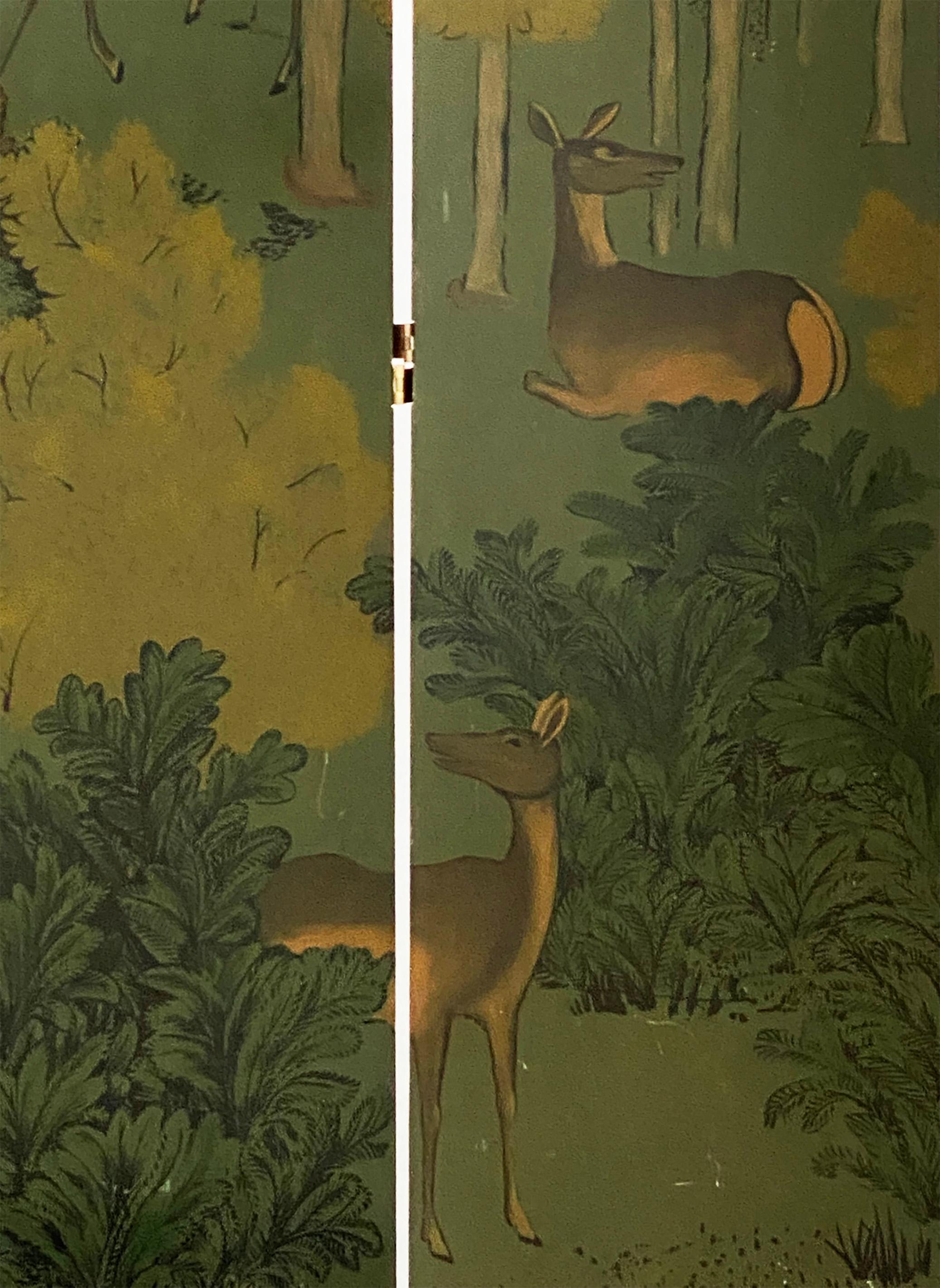 Peint à la main Séparateur de pièce à trois panneaux peint à la main et représentant un faune floral par ROOMS Italie en vente