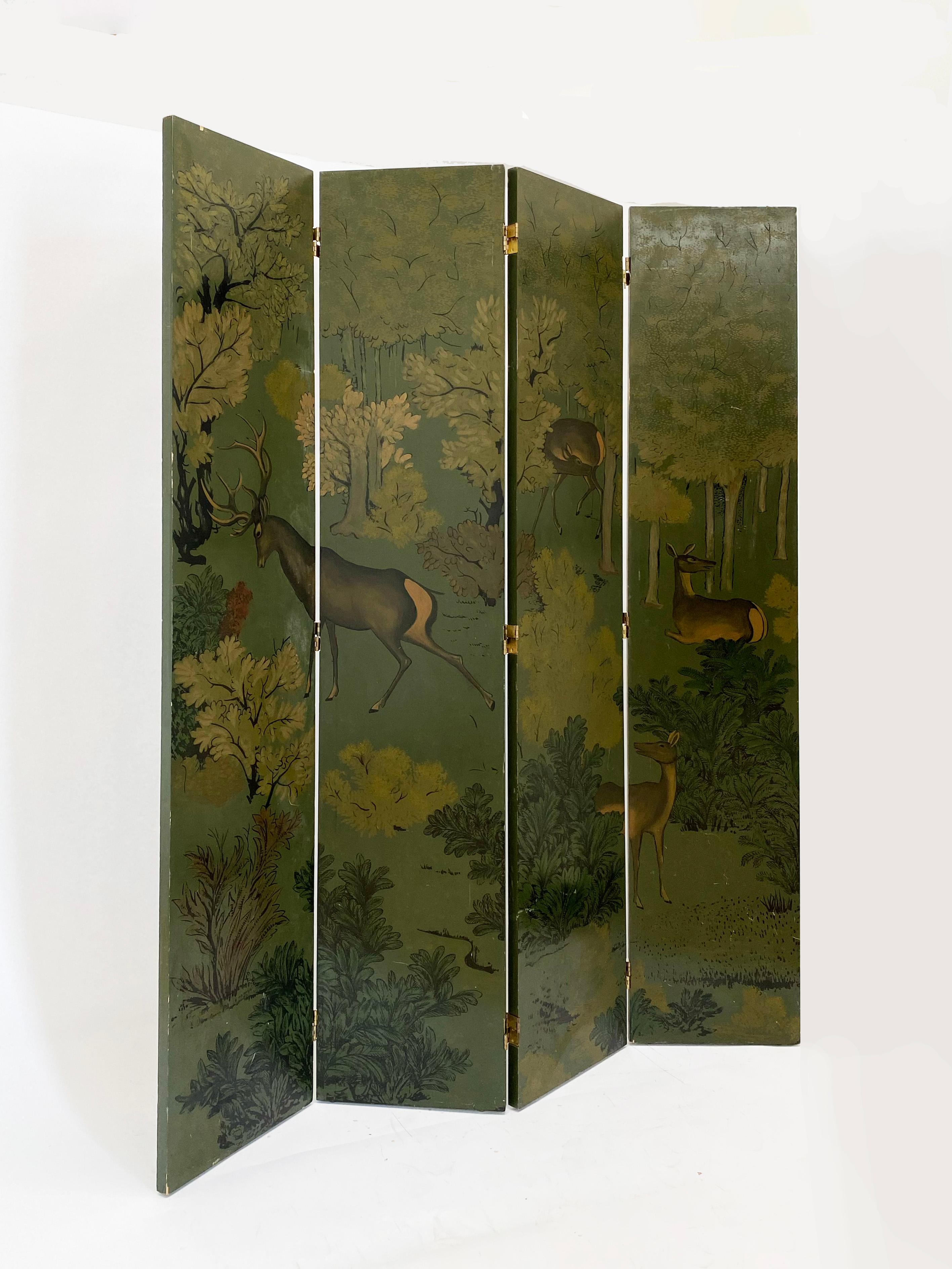 Séparateur de pièce à trois panneaux peint à la main et représentant un faune floral par ROOMS Italie en vente 2