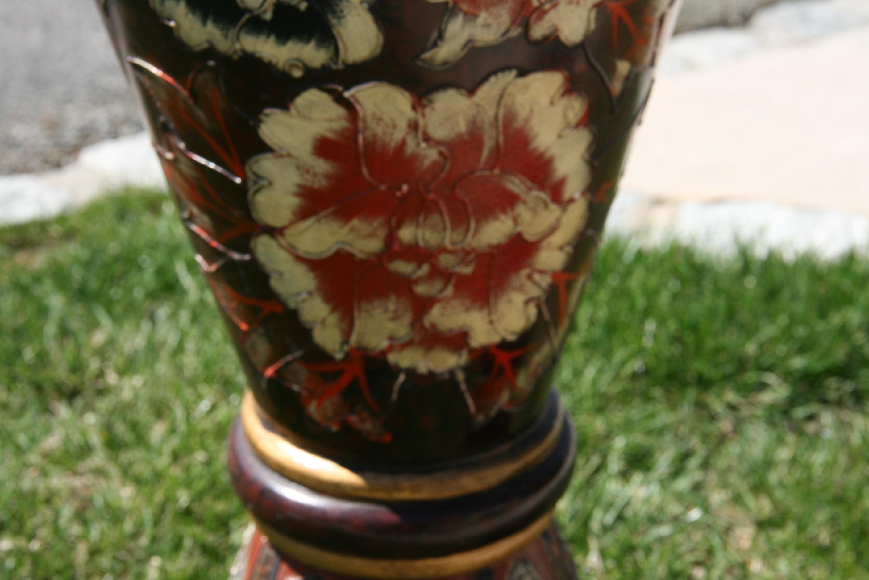 Hand Painted Floral Garden Plant Stand/Pedestal/Drink Side Table For Sale 5