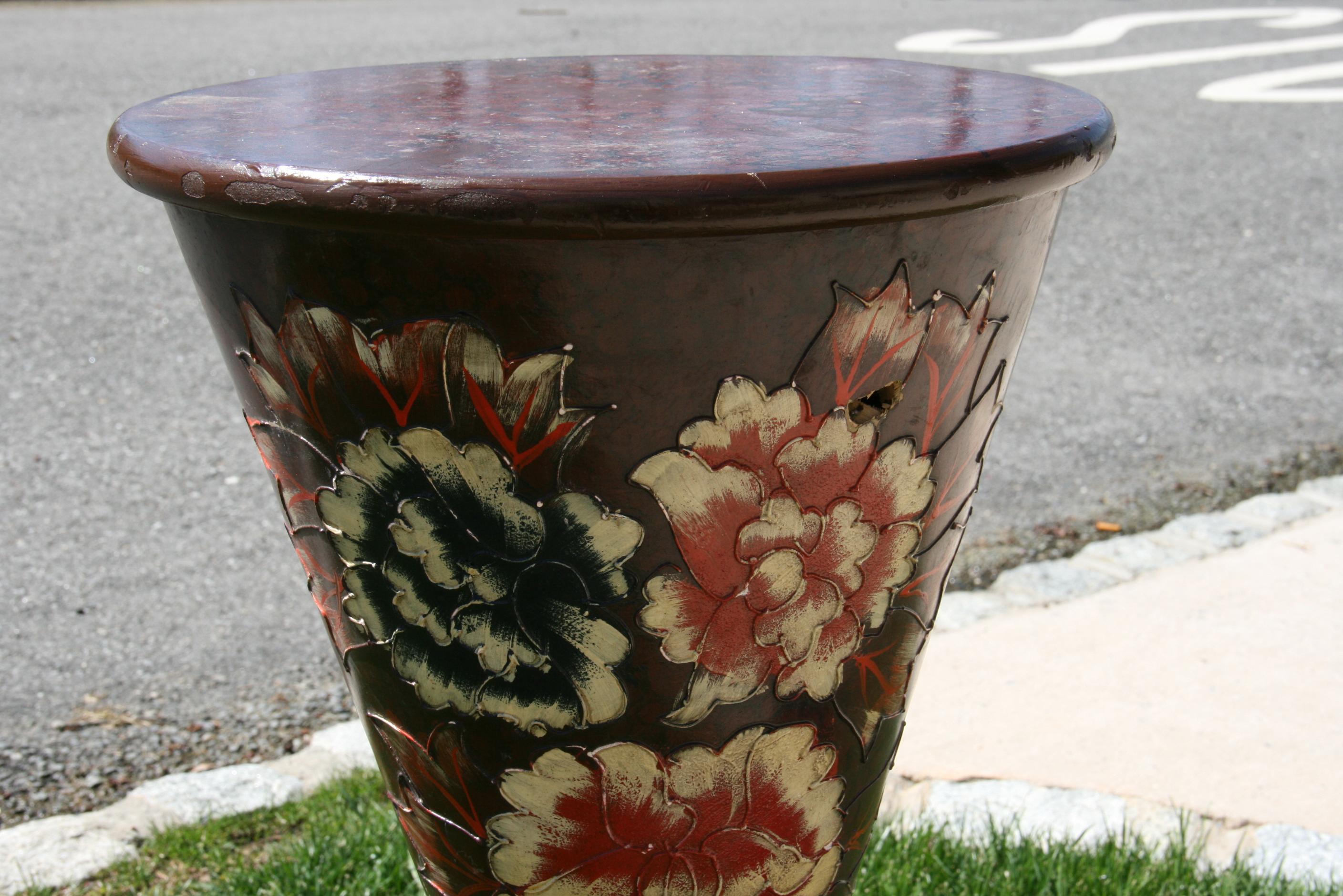 Hand Painted Floral Garden Plant Stand/Pedestal/Drink Side Table For Sale 6