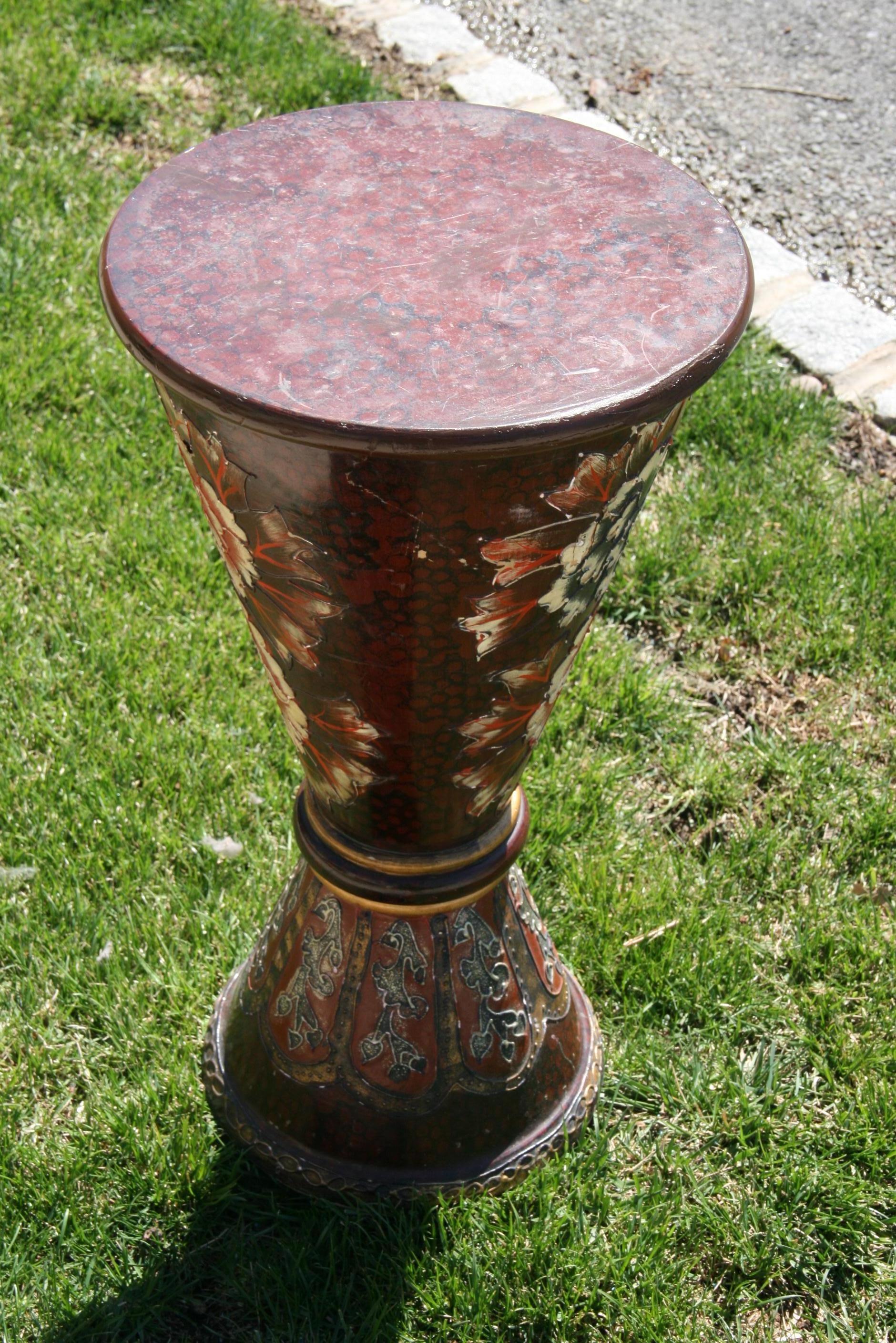 3-503 wood hand painted floral plant stand /pedestal.