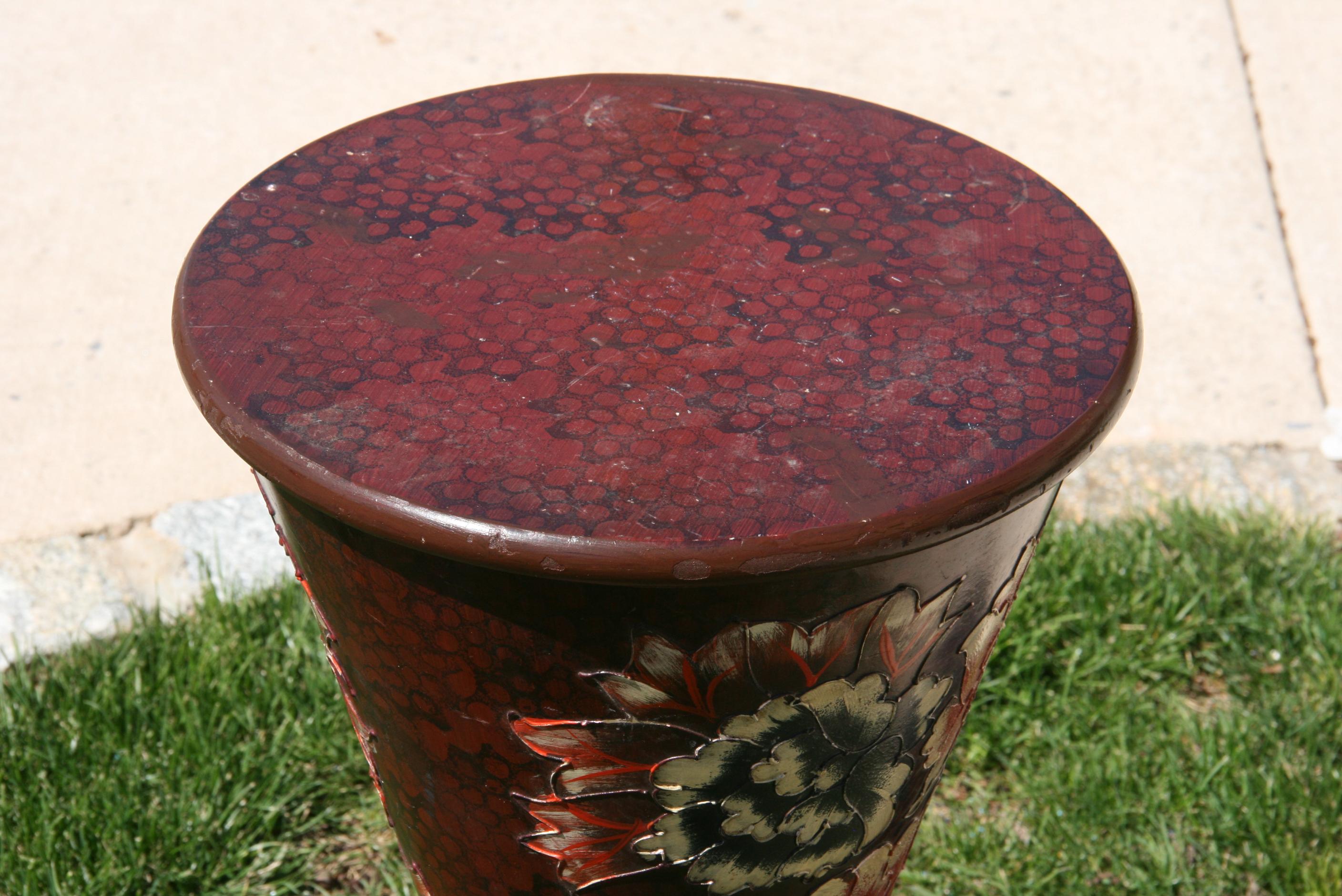 Hand Painted Floral Garden Plant Stand/Pedestal/Drink Side Table For Sale 4
