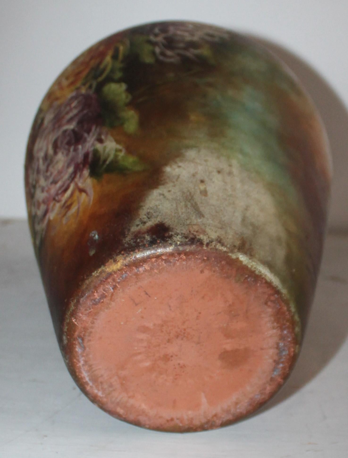 Hand Painted Floral Pottery Bauer Vase In Good Condition For Sale In Los Angeles, CA