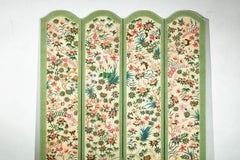Hand-Painted Floral Screen with Butterflies, Vintage Four-Panel Divider