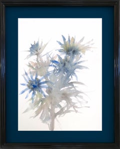 Hand-painted floral watercolor in shades of blue and gray