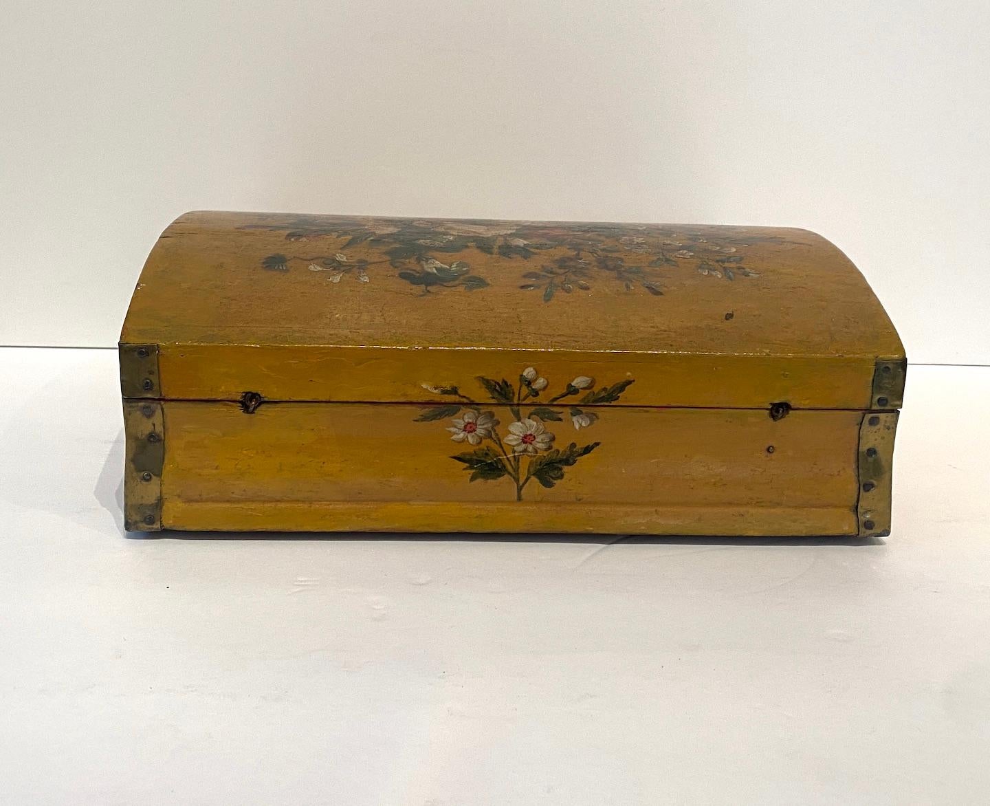 Louis XV Hand Painted Floral Wig Box For Sale