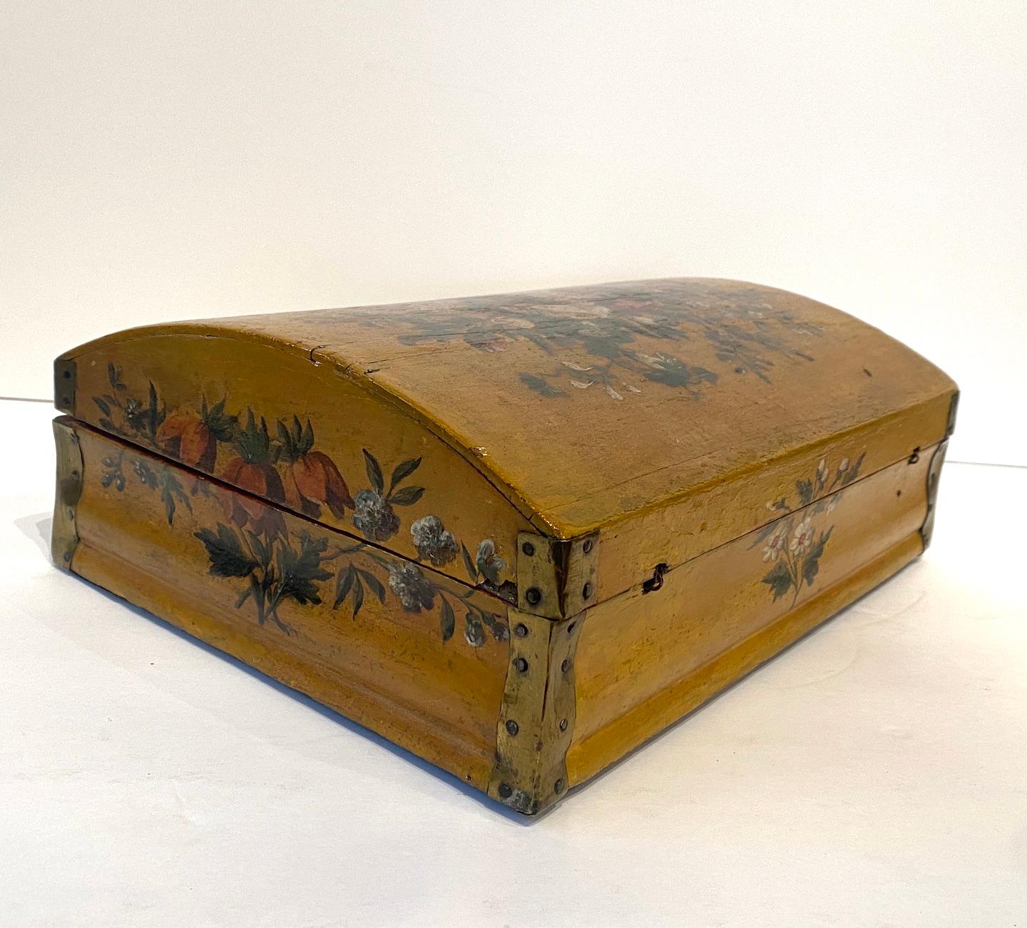 French Hand Painted Floral Wig Box For Sale