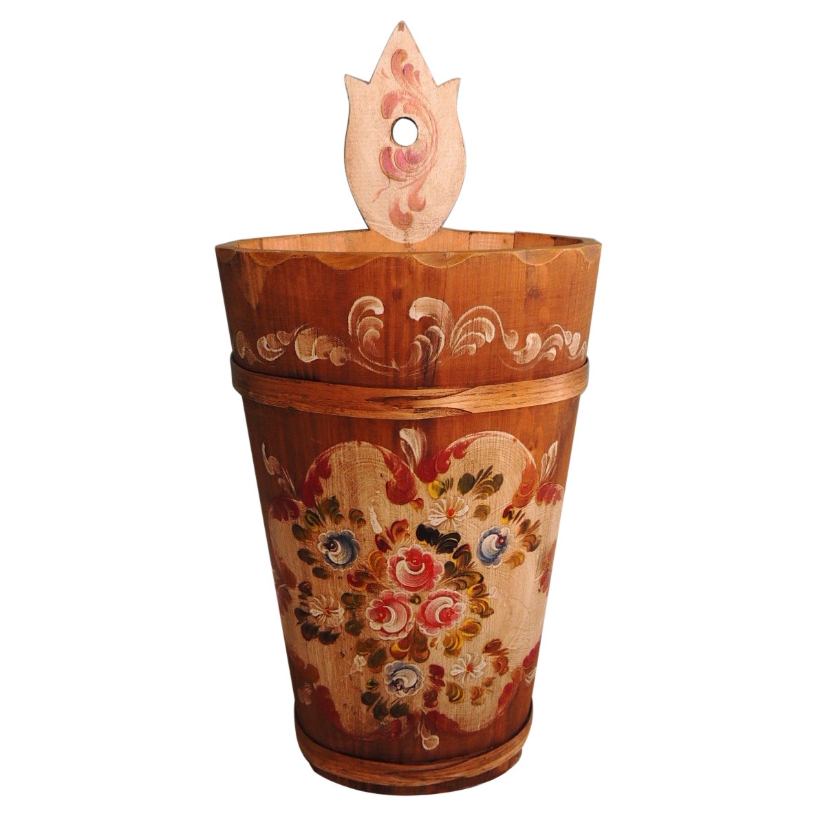 Hand Painted Floral Wood Folk Art Umbrella Stand