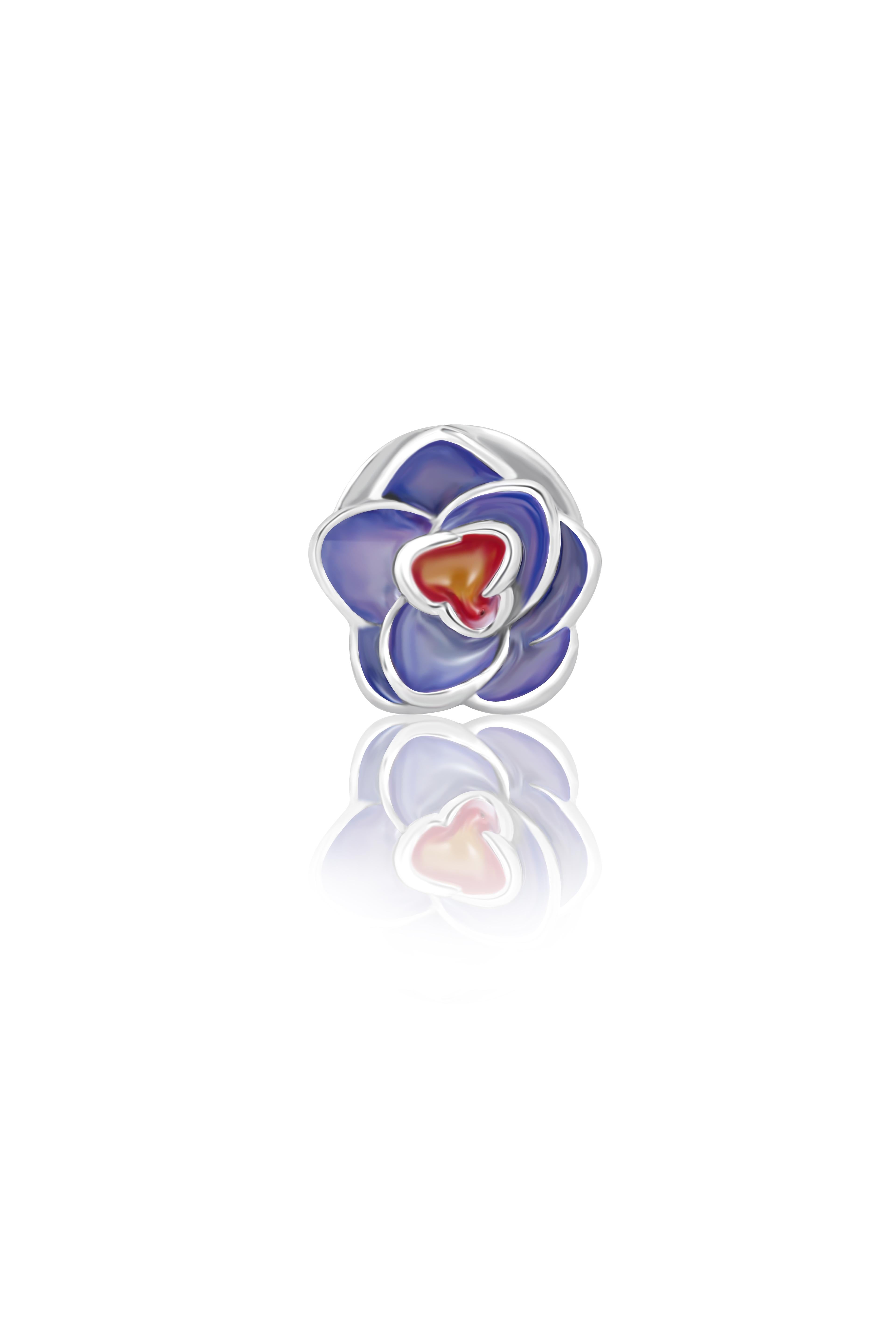 Modern Hand painted Flower Cufflinks in enameled Sterling Silver by Fils Unique