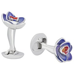 Hand painted Flower Cufflinks in enameled Sterling Silver by Fils Unique