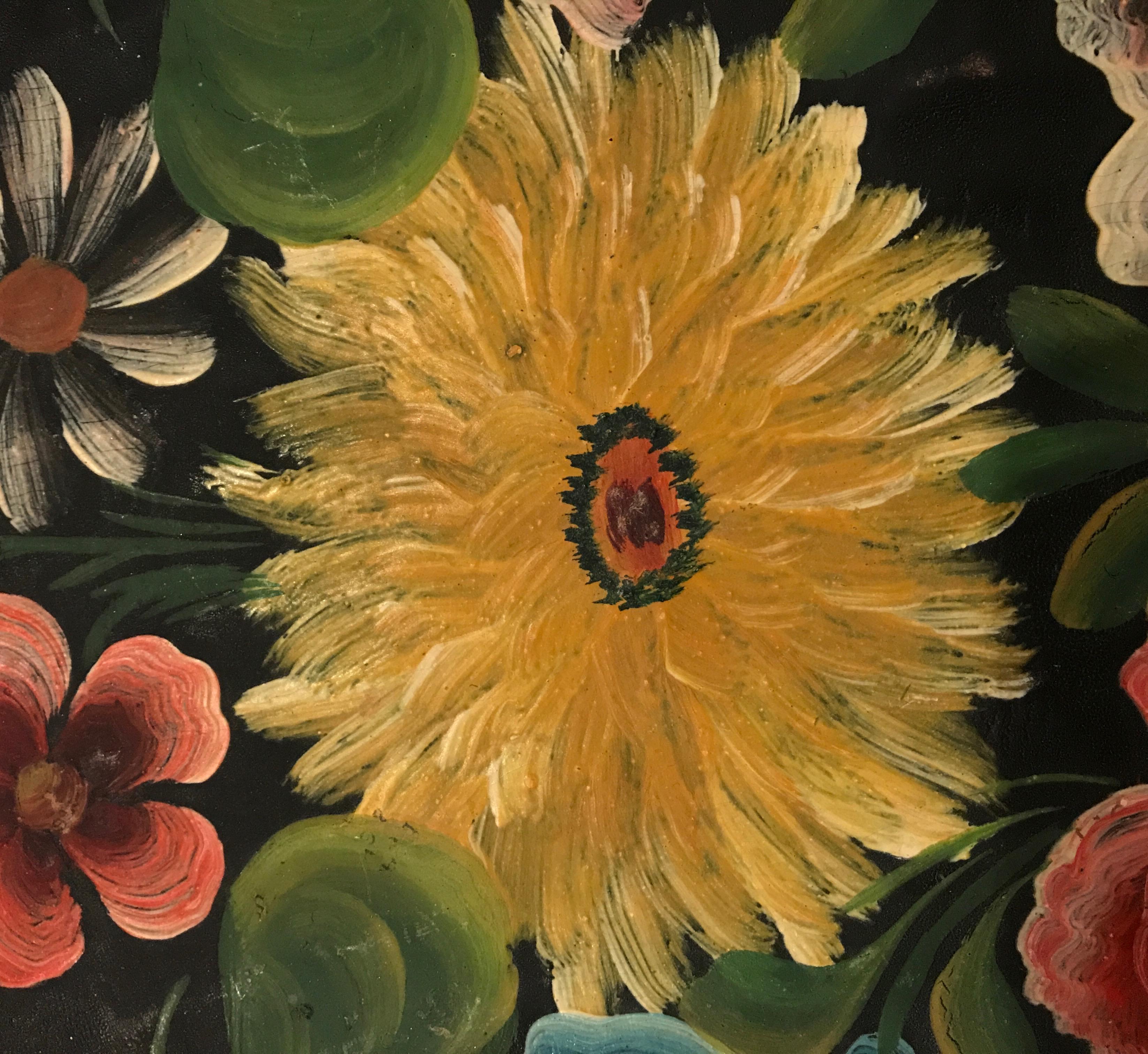 Mexicain Bol mexicain à fleurs peint à la main grand format en vente