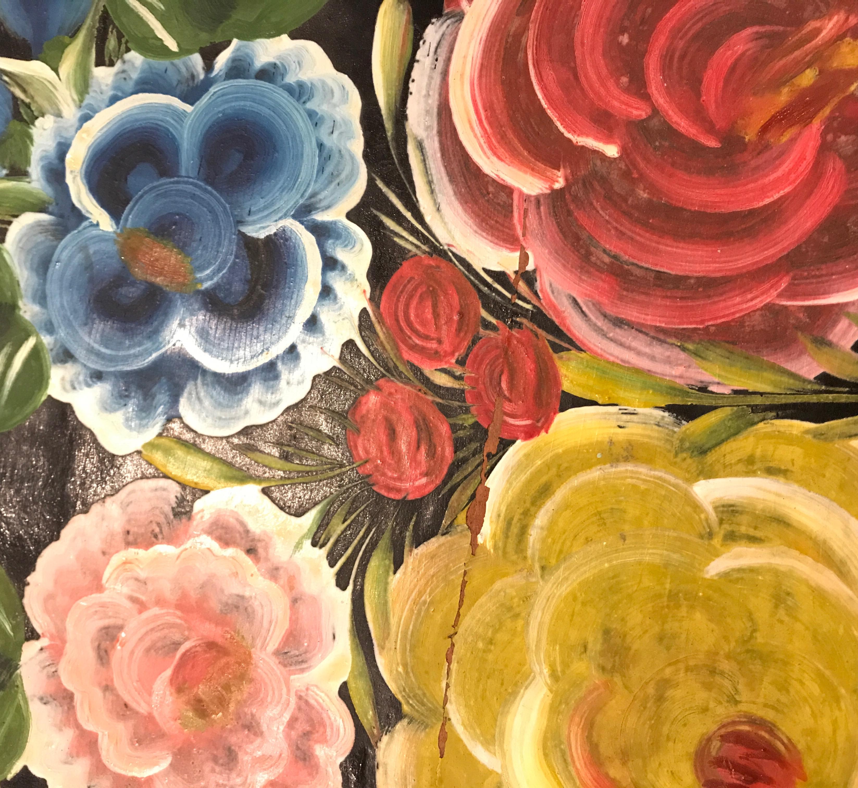 Handbemalte mexikanische Blumenschale Groß (Handgeschnitzt) im Angebot