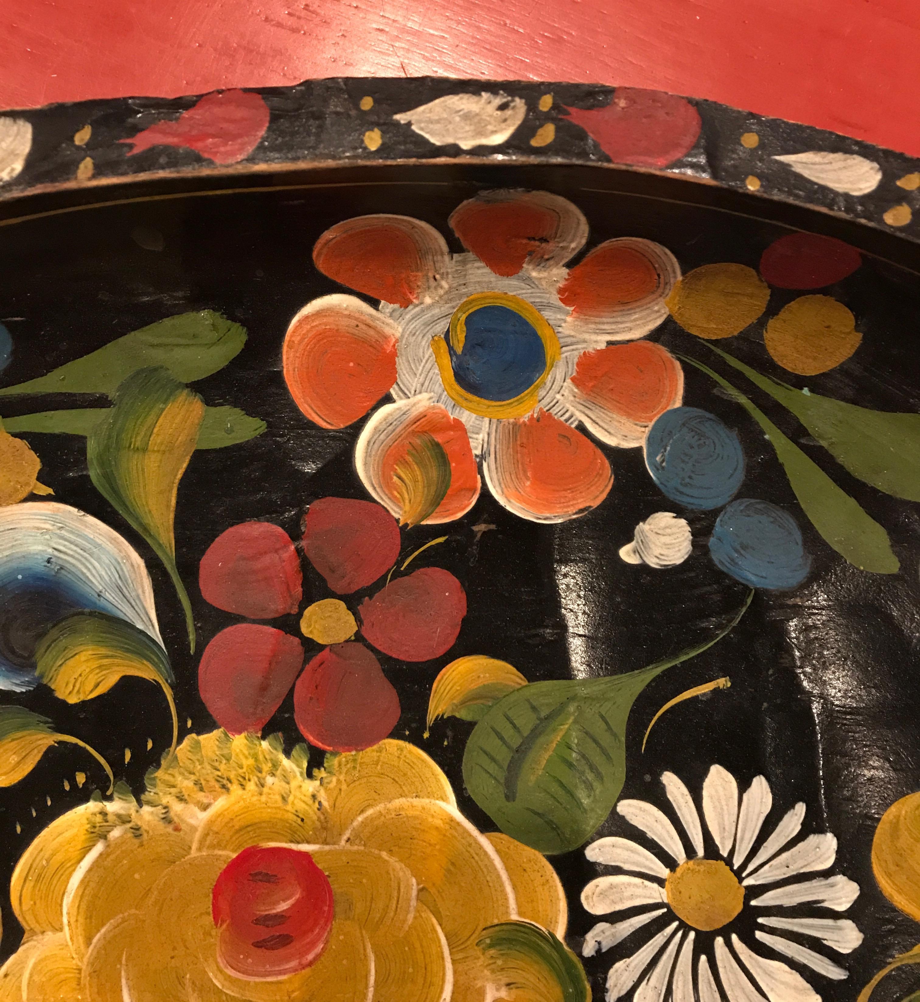 20th Century Hand Painted Flower Mexican Bowl Large
