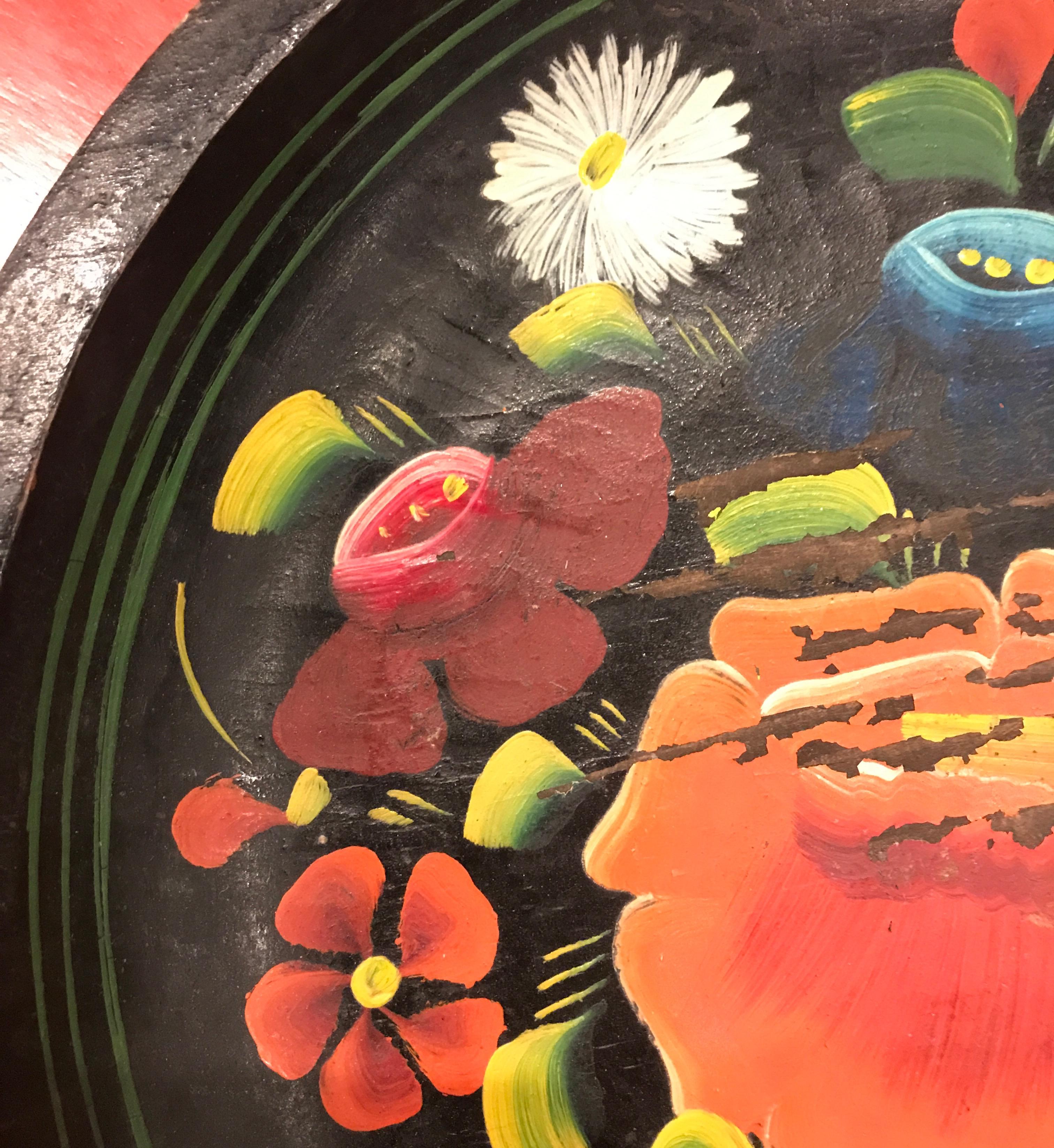 20th Century Hand Painted Flower Mexican Bowl Medium