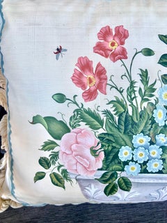 Hand Painted Flowers and Butterfly on Silk Covered Down Pillow
