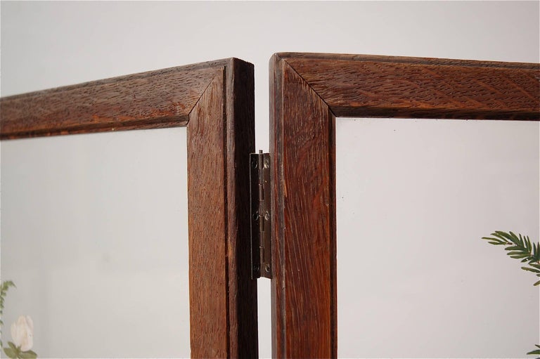 HandPainted Folding Glass Table Screen or Divider, 1940s Belgium at