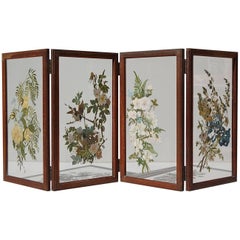 Hand-Painted Folding Glass Table Screen or Divider, 1940s Belgium