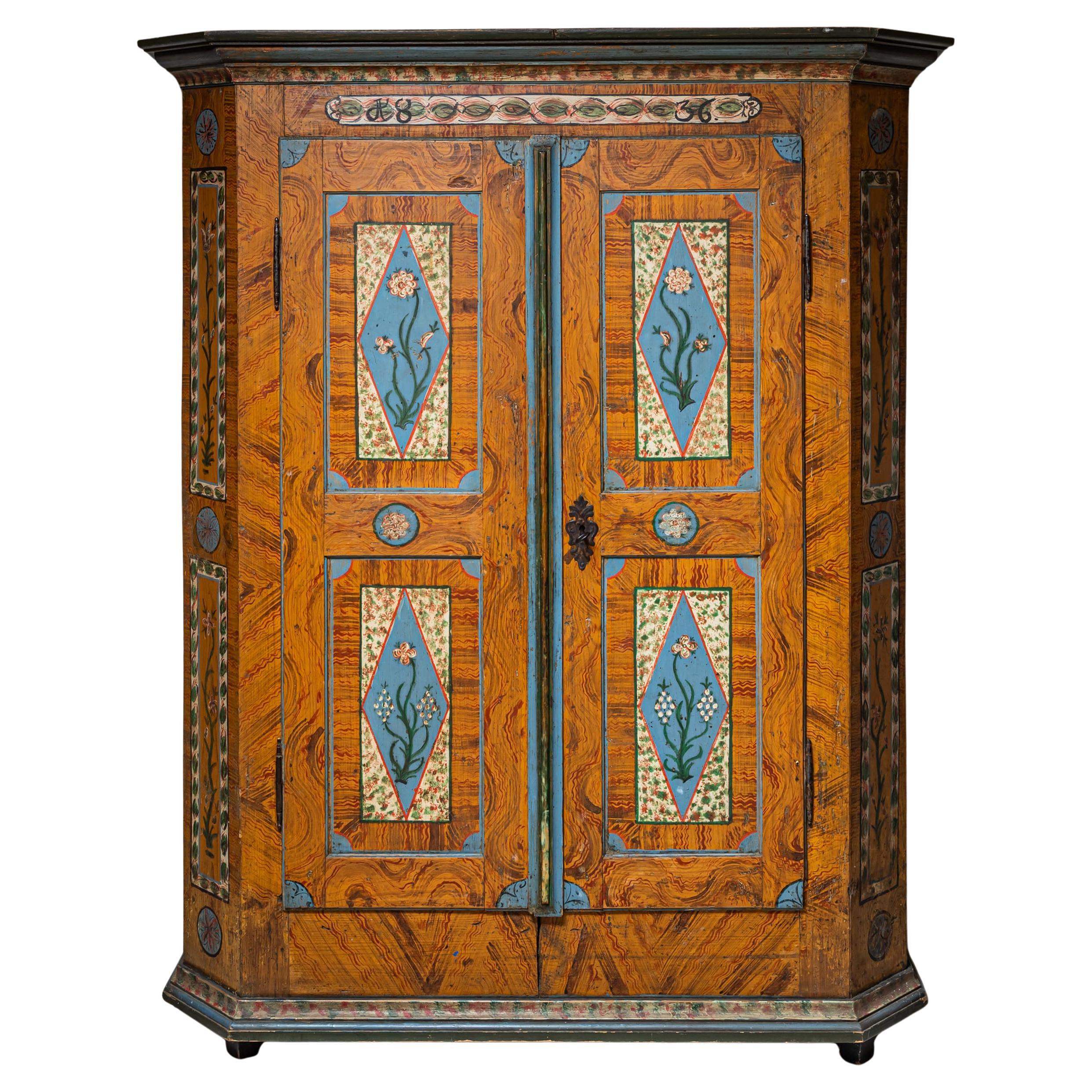 Hand-Painted Folk Armoire, Franconia, Dated 1836