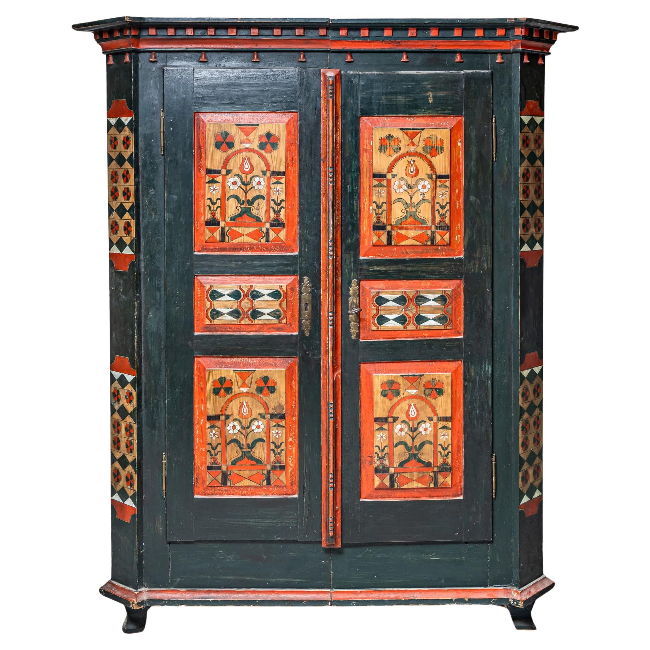 Hand-Painted Folk Armoire, Franconia, First Half of the 19th Century
