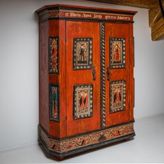 Hand-Painted Folk Armoire in Red, Franconia, Dated 1773
