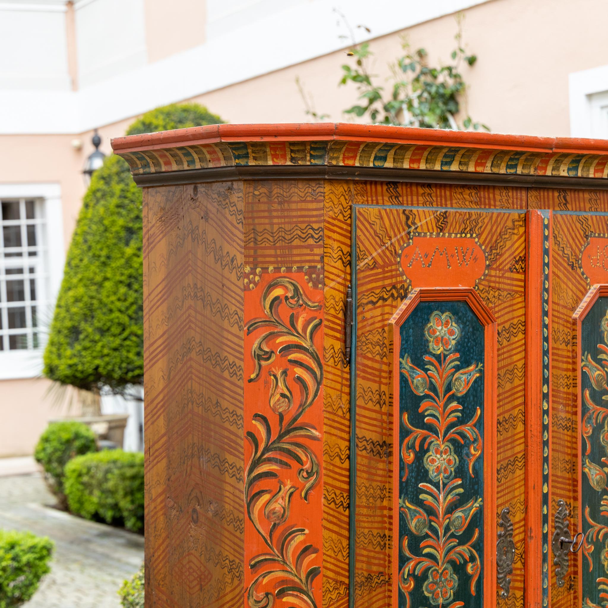 Armoire popolare dipinto a mano, Germania meridionale, datato 1824 e monogramma AMW in vendita 4