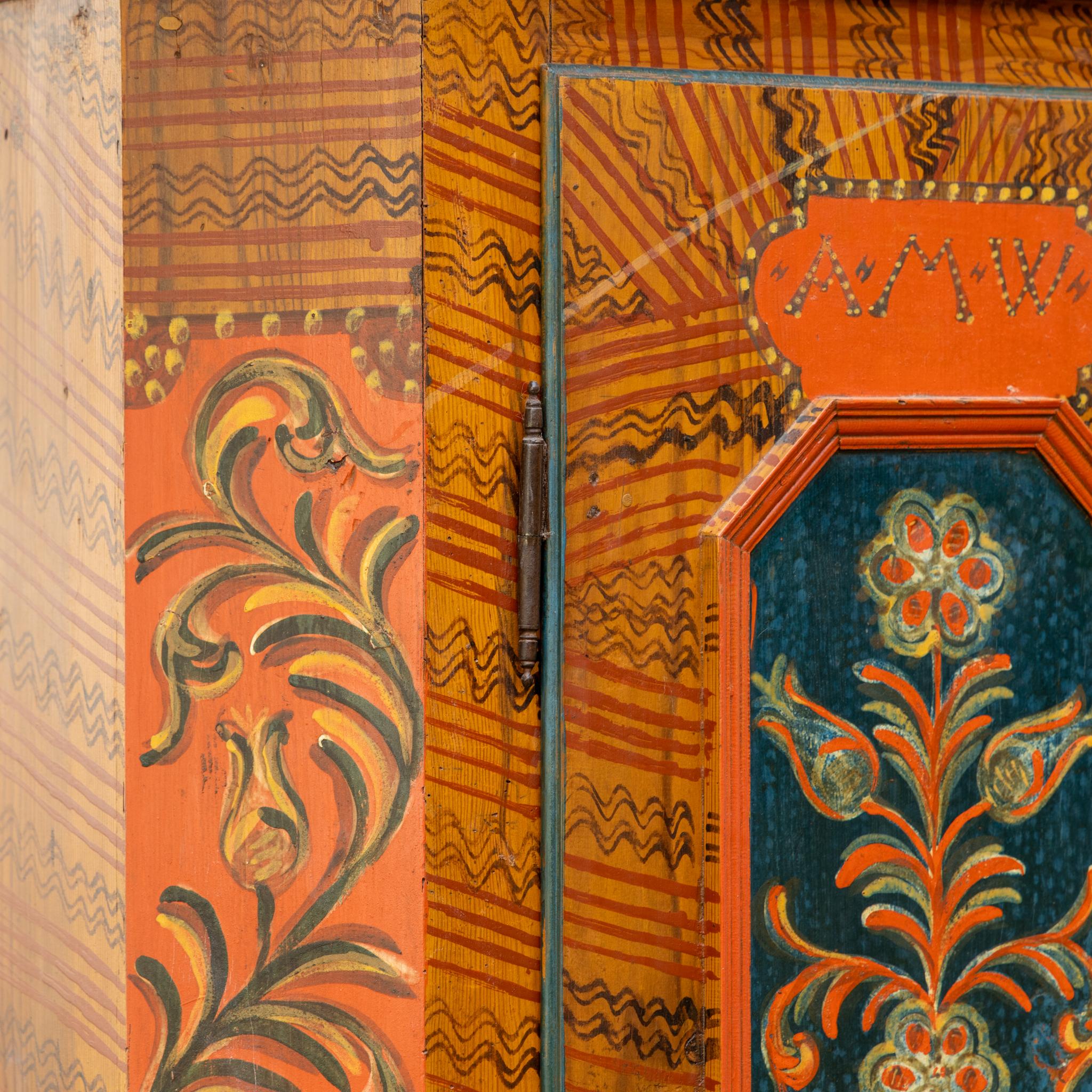Armoire popolare dipinto a mano, Germania meridionale, datato 1824 e monogramma AMW in vendita 6