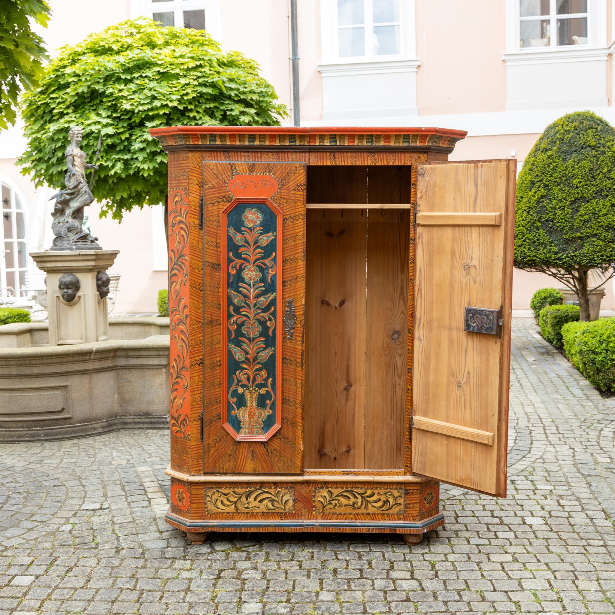 Armoire popolare dipinto a mano, Germania meridionale, datato 1824 e monogramma AMW in vendita 8