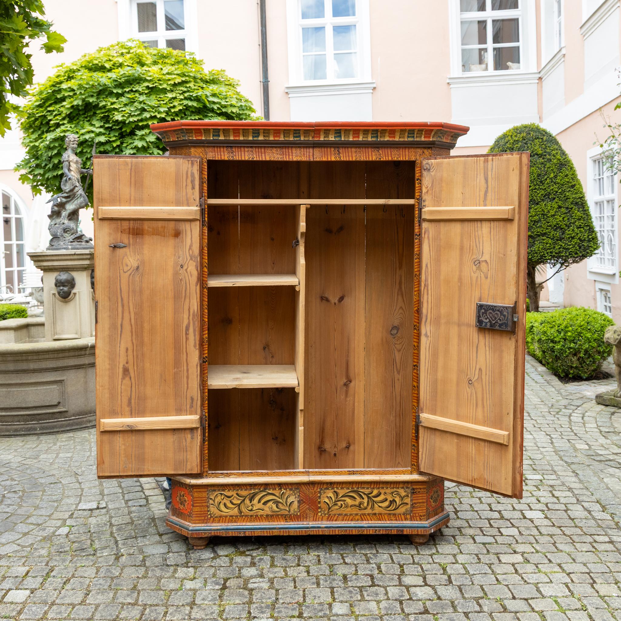 Armoire popolare dipinto a mano, Germania meridionale, datato 1824 e monogramma AMW in vendita 10