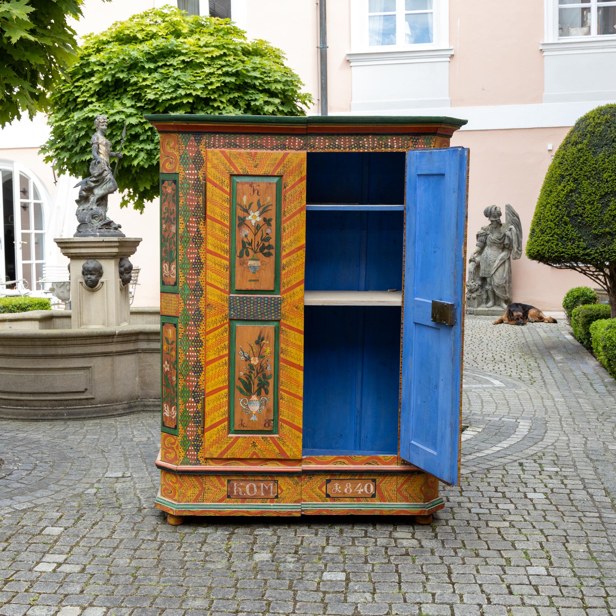 Armoire popolare dipinto a mano, Germania meridionale, datato 1840 e Monogram K.OM. in vendita 3