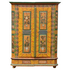 Armoire popolare dipinto a mano, Germania meridionale, datato 1840 e Monogram K.OM.