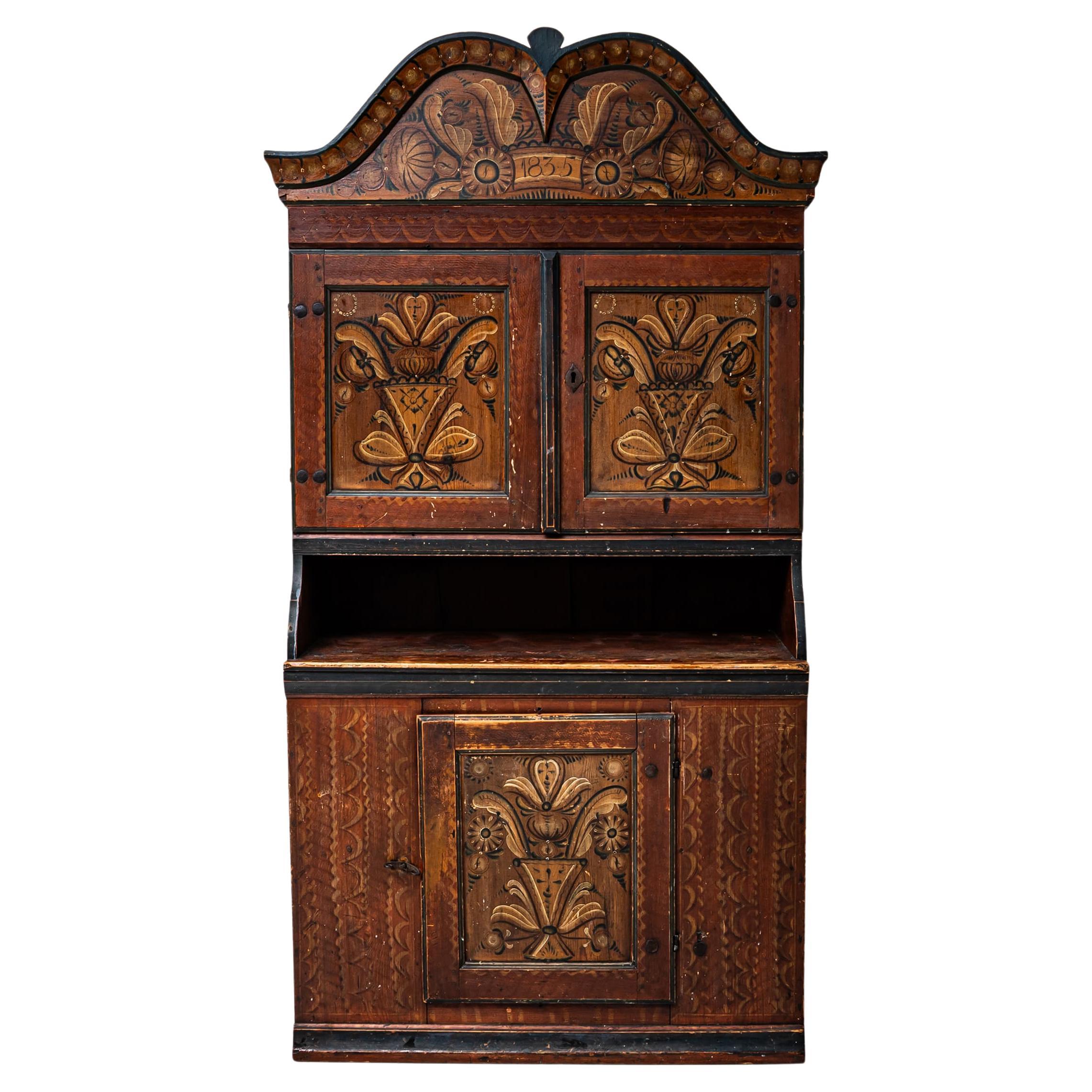Hand-Painted Folk Armoire, Sweden, dated 1835