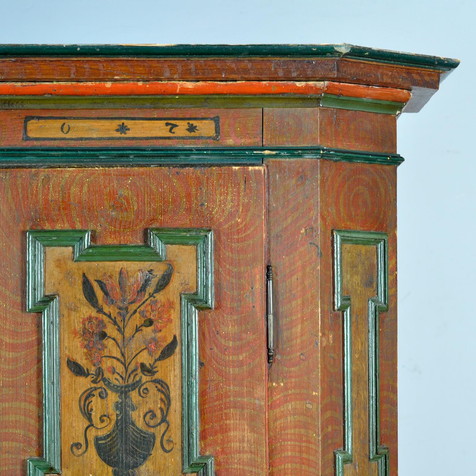 Armoire/meuble de mariage d'art populaire peint à la main, Allemagne du Sud, daté de 1807 en vente 4